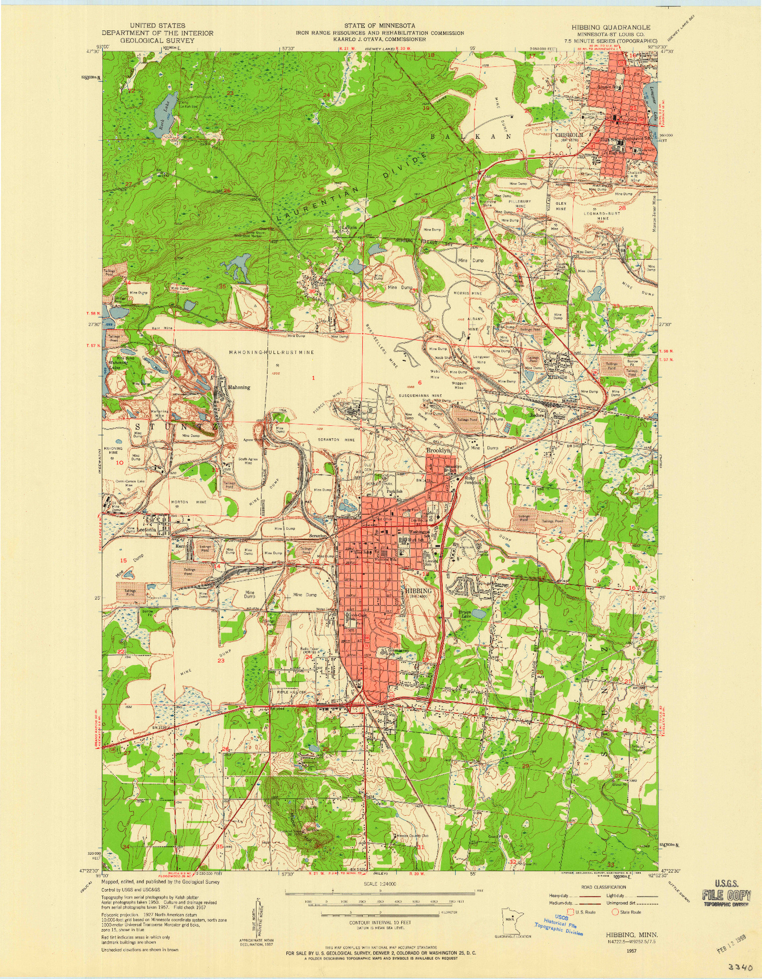 USGS 1:24000-SCALE QUADRANGLE FOR HIBBING, MN 1957