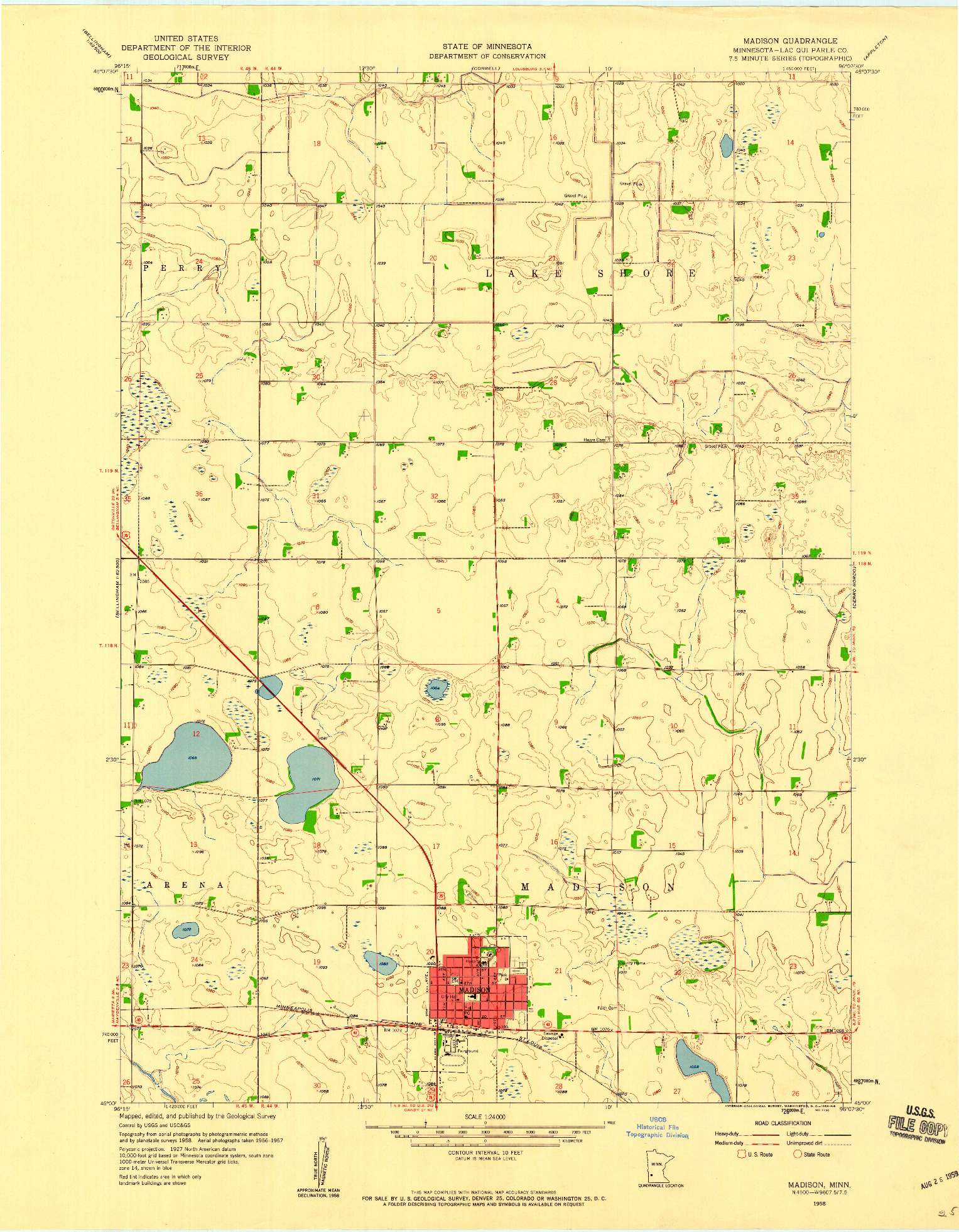 USGS 1:24000-SCALE QUADRANGLE FOR MADISON, MN 1958