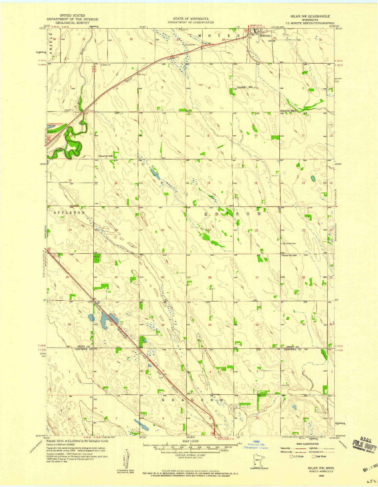 USGS 1:24000-SCALE QUADRANGLE FOR MILAN NW, MN 1958