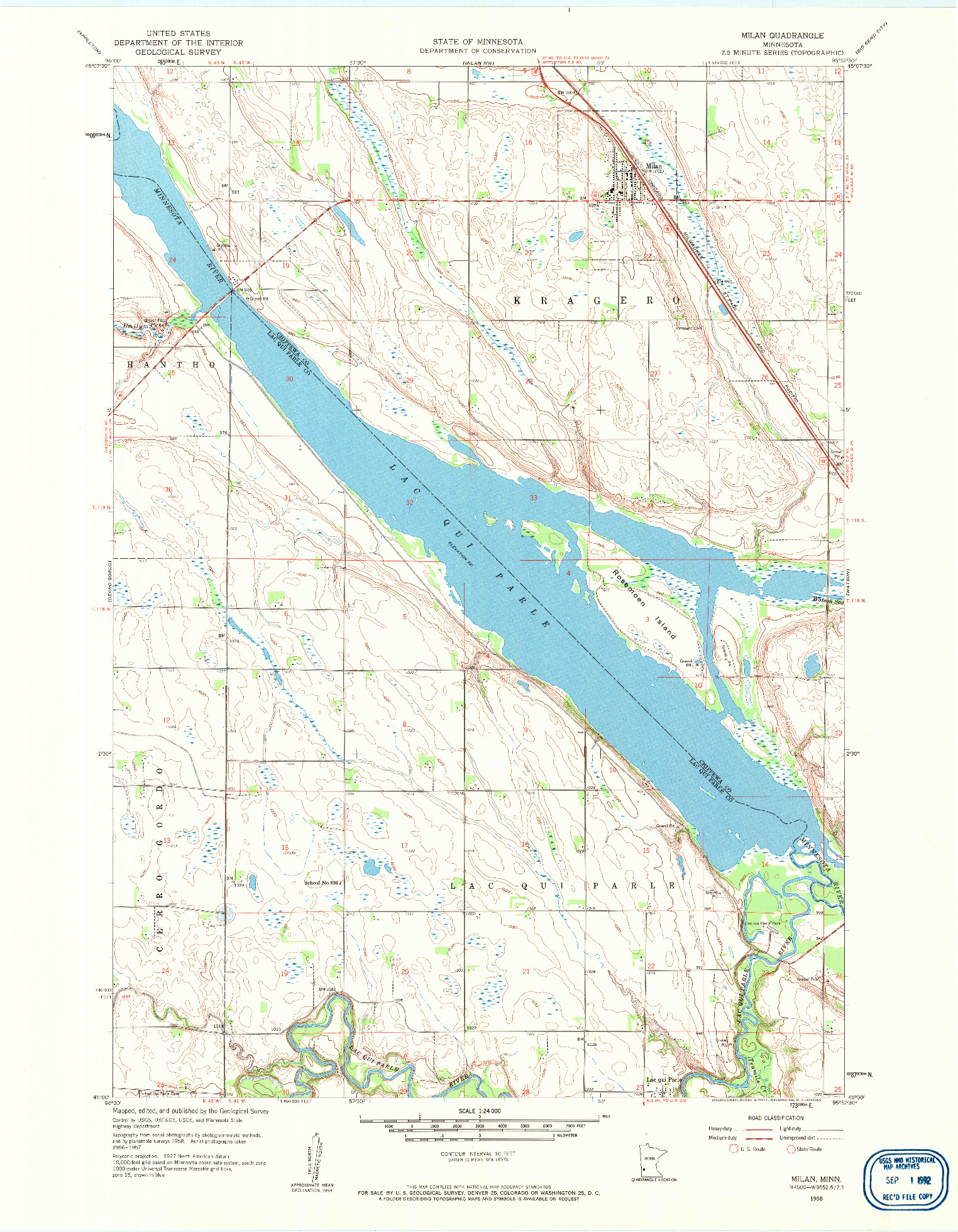 USGS 1:24000-SCALE QUADRANGLE FOR MILAN, MN 1958