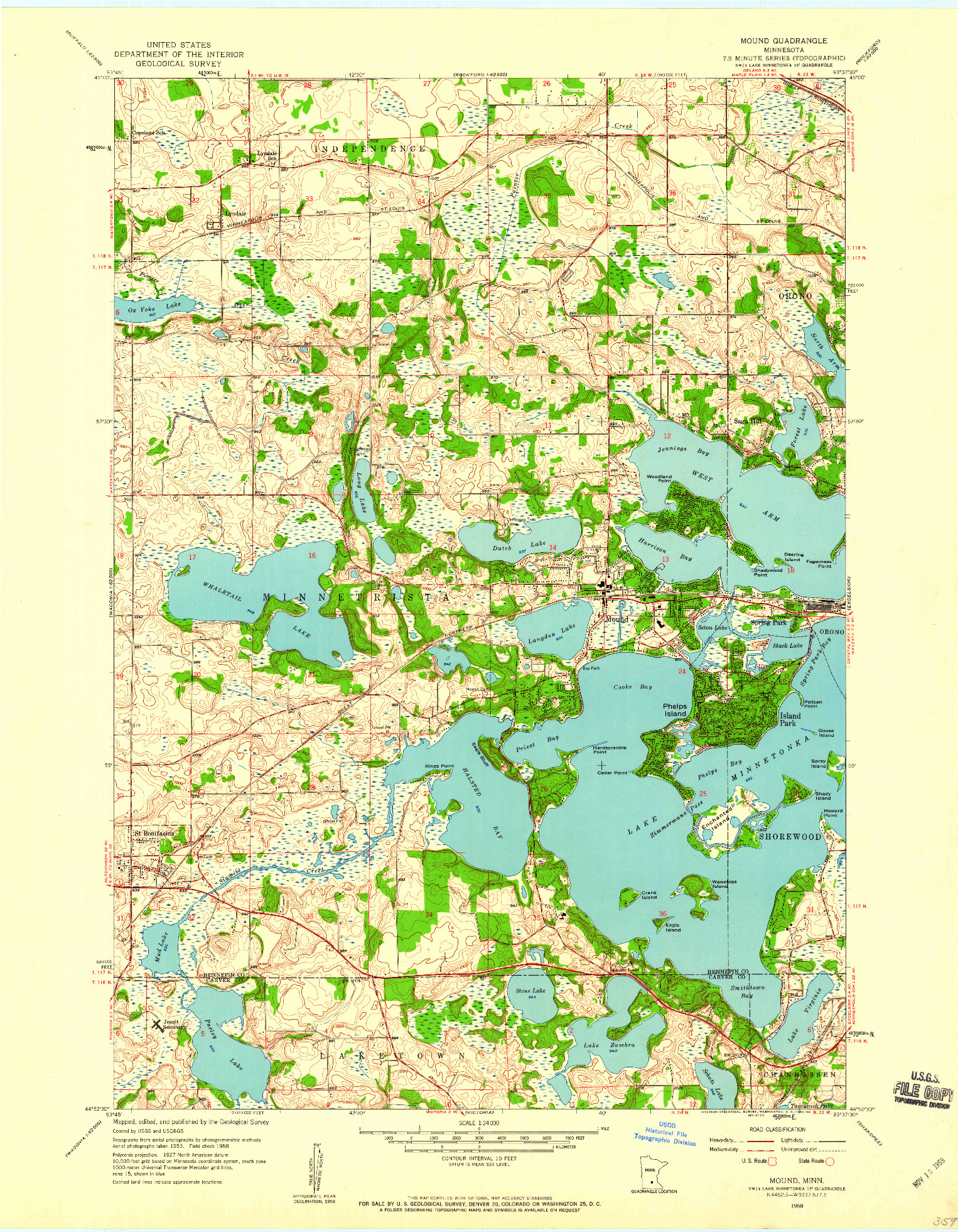 USGS 1:24000-SCALE QUADRANGLE FOR MOUND, MN 1958