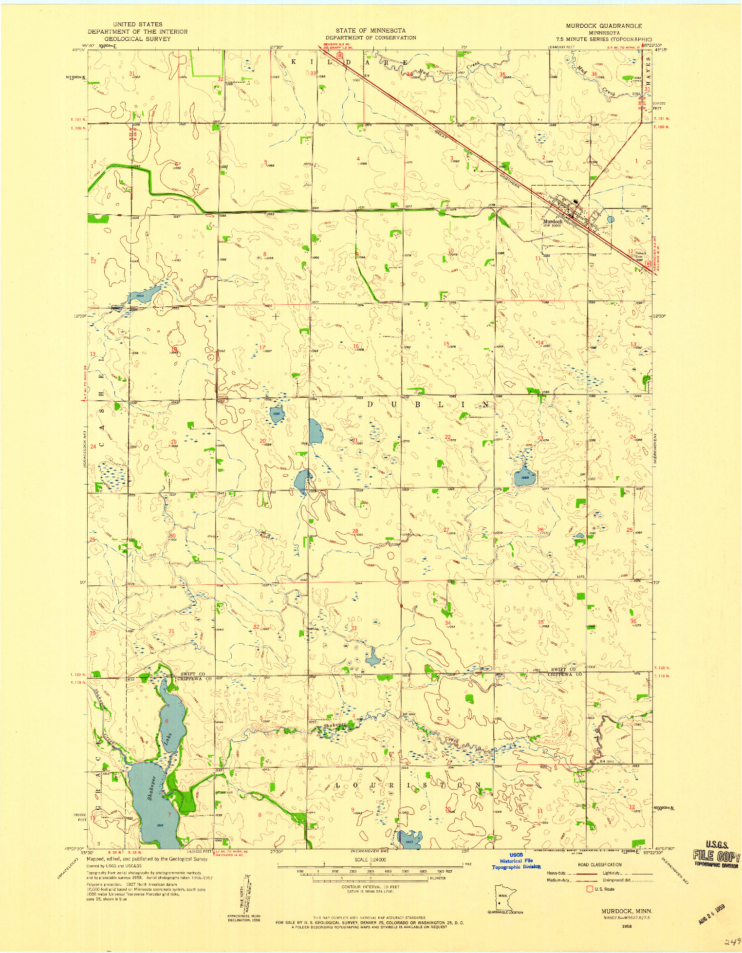 USGS 1:24000-SCALE QUADRANGLE FOR MURDOCK, MN 1958