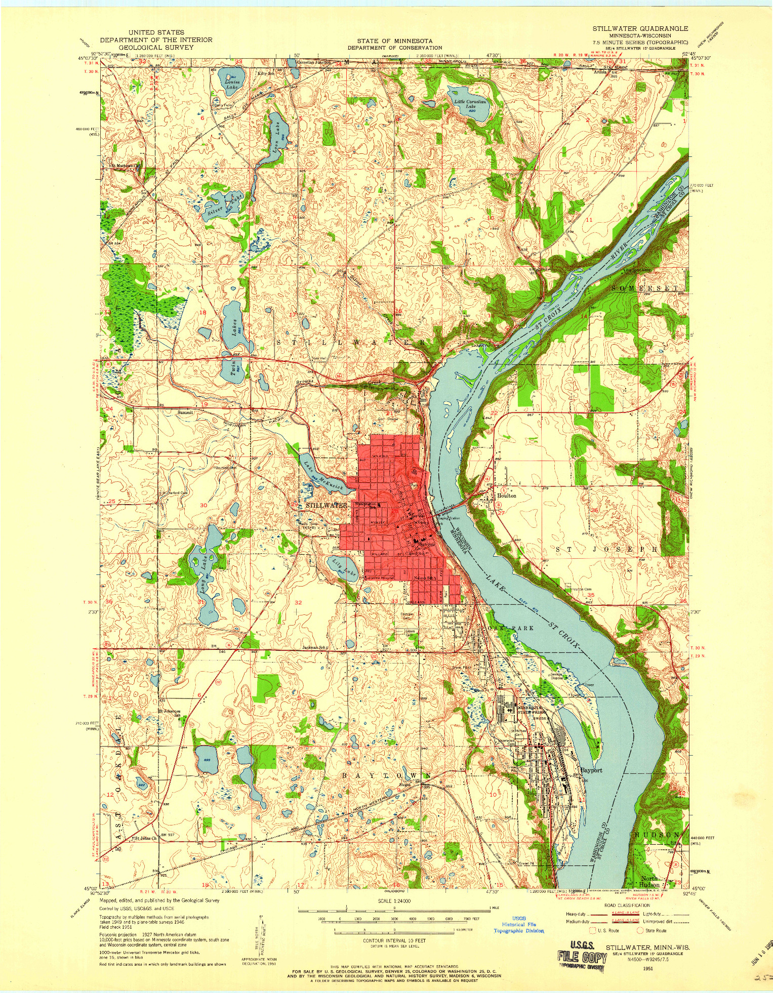 USGS 1:24000-SCALE QUADRANGLE FOR STILLWATER, MN 1951