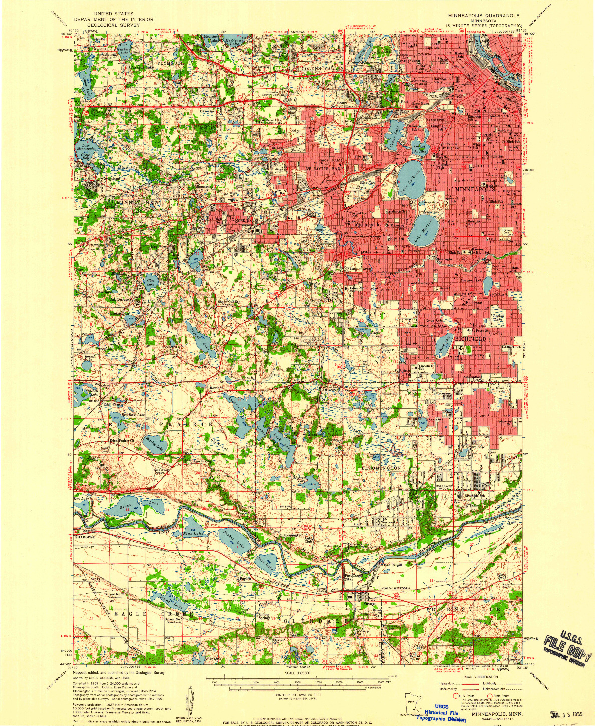 USGS 1:62500-SCALE QUADRANGLE FOR MINNEAPOLIS, MN 1954