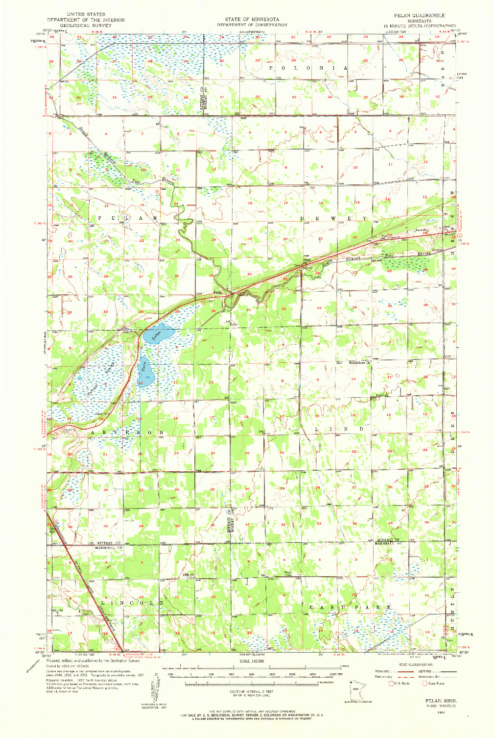USGS 1:62500-SCALE QUADRANGLE FOR PELAN, MN 1957