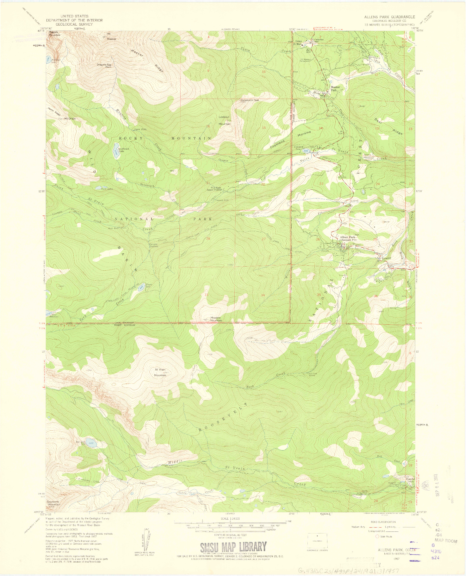 USGS 1:24000-SCALE QUADRANGLE FOR ALLENS PARK, CO 1957