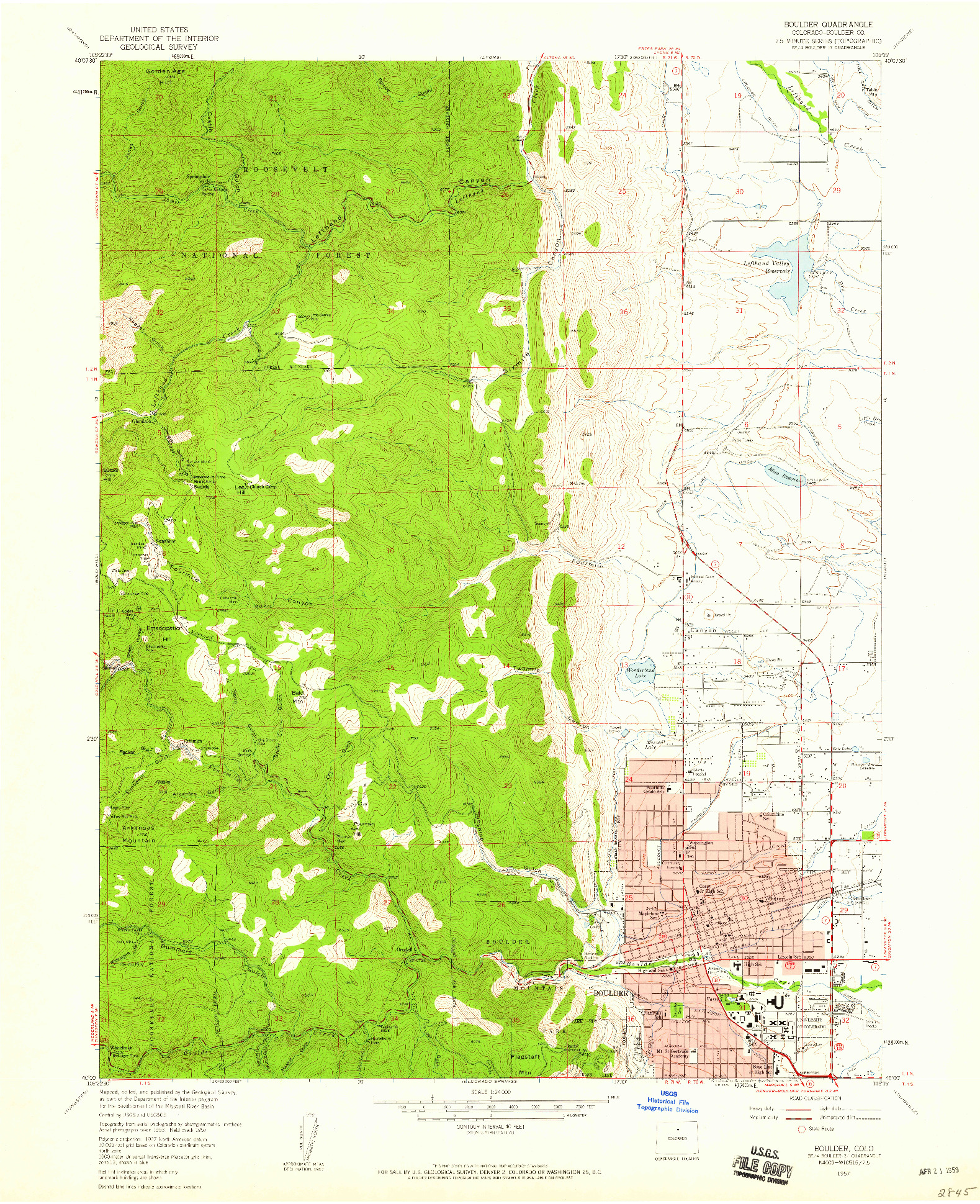 USGS 1:24000-SCALE QUADRANGLE FOR BOULDER, CO 1957