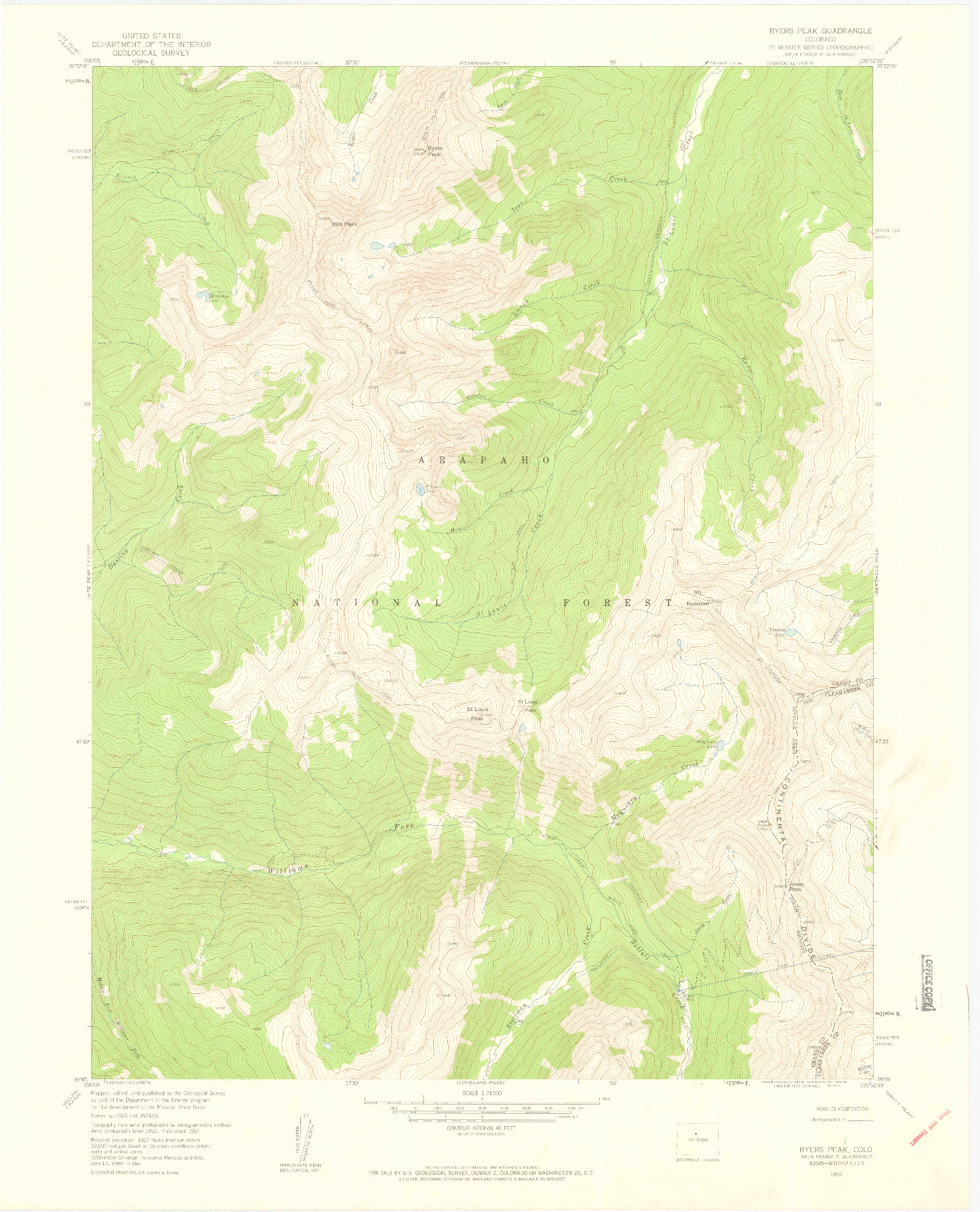 USGS 1:24000-SCALE QUADRANGLE FOR BYERS PEAK, CO 1957