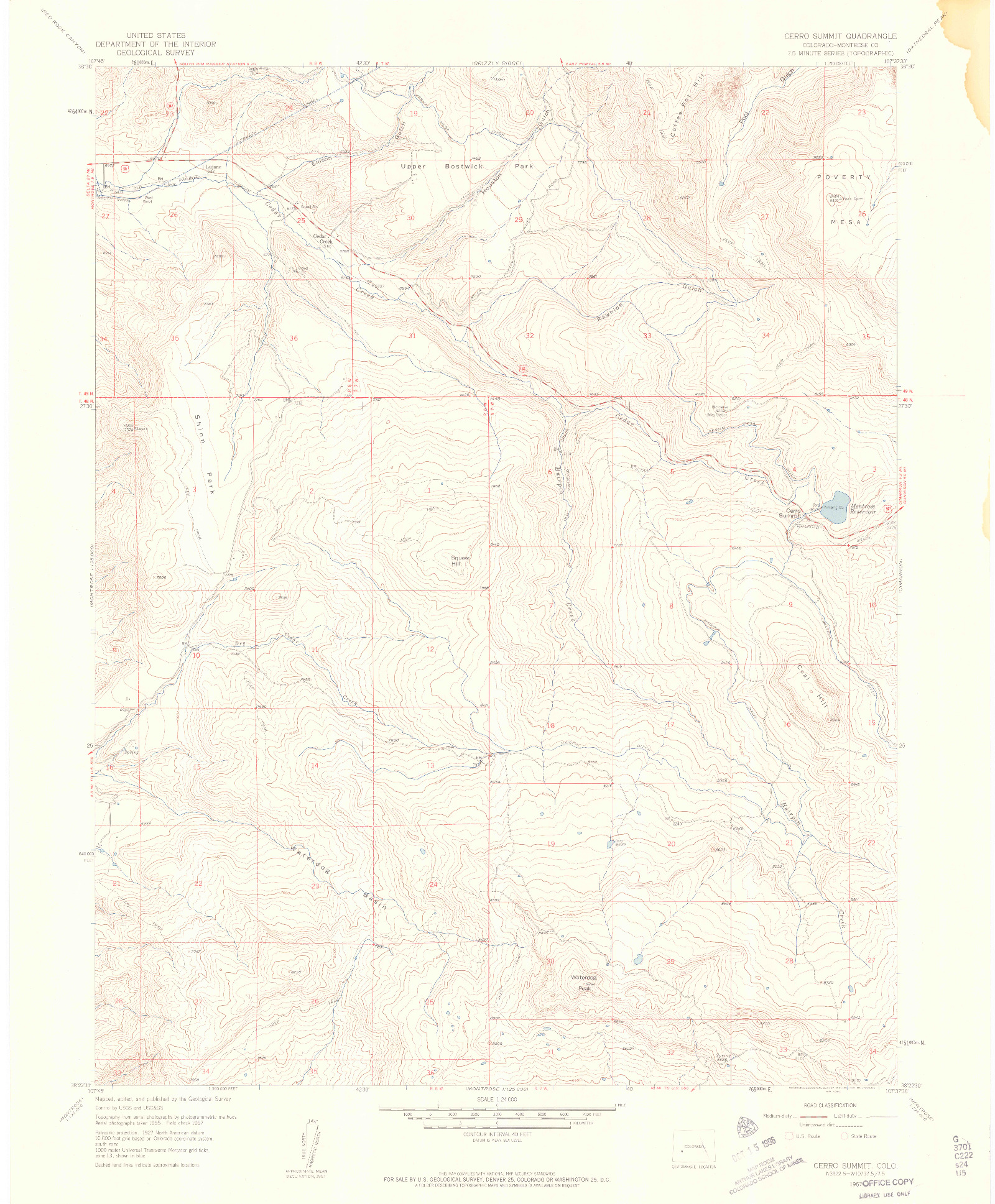 USGS 1:24000-SCALE QUADRANGLE FOR CERRO SUMMIT, CO 1957