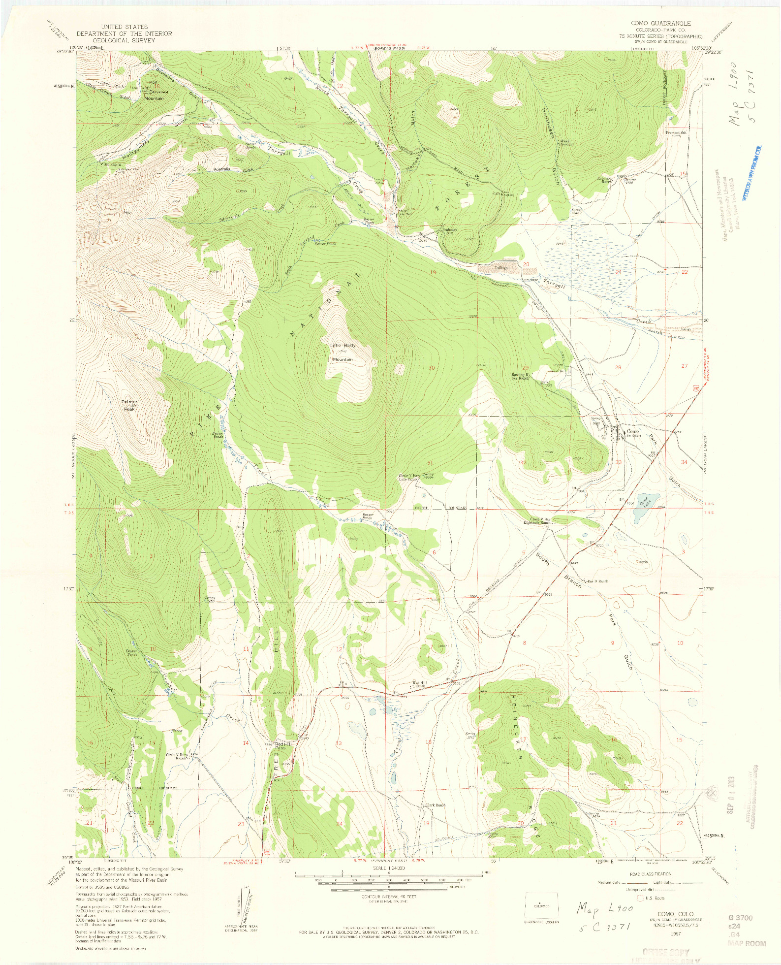 USGS 1:24000-SCALE QUADRANGLE FOR COMO, CO 1957