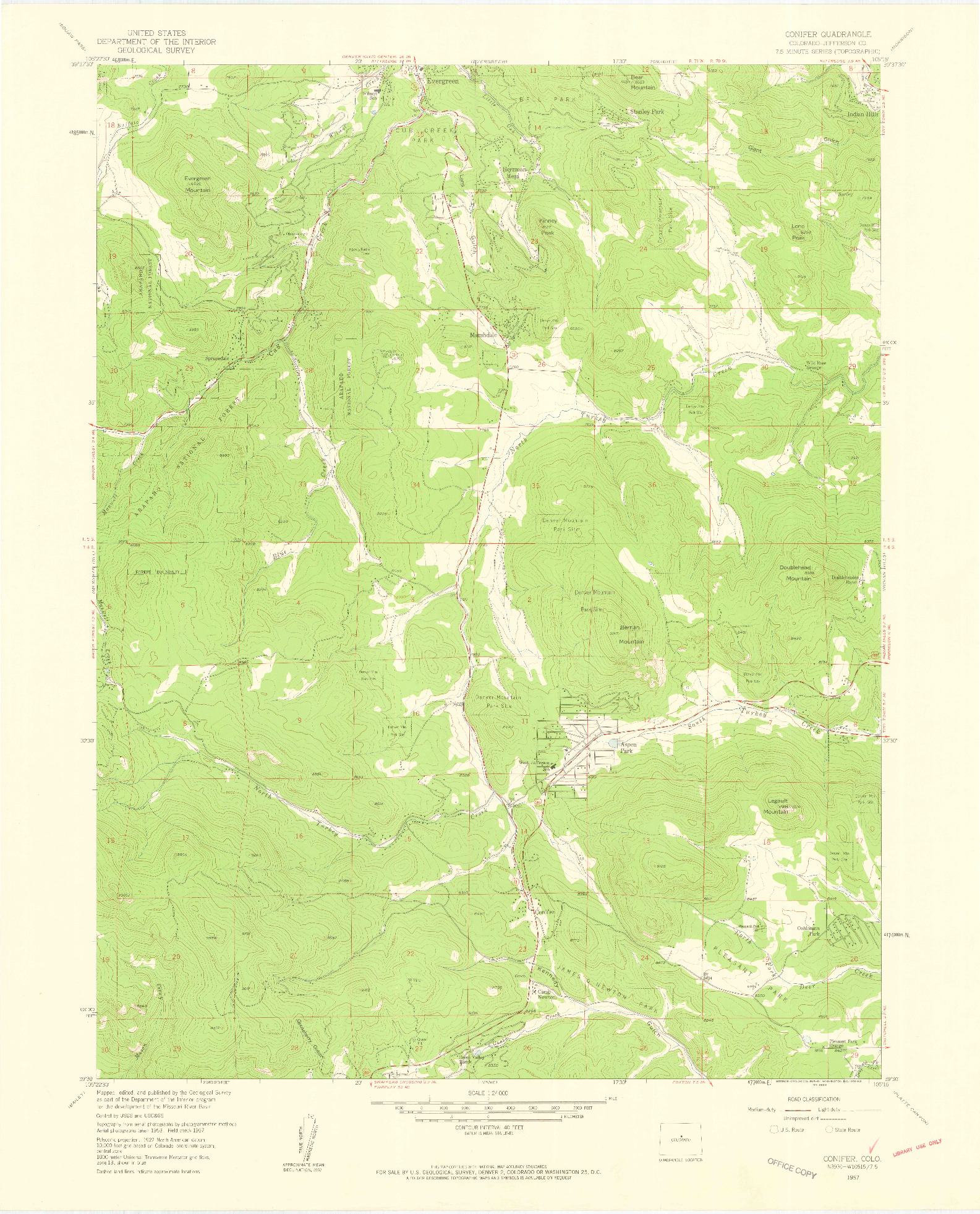 USGS 1:24000-SCALE QUADRANGLE FOR CONIFER, CO 1957