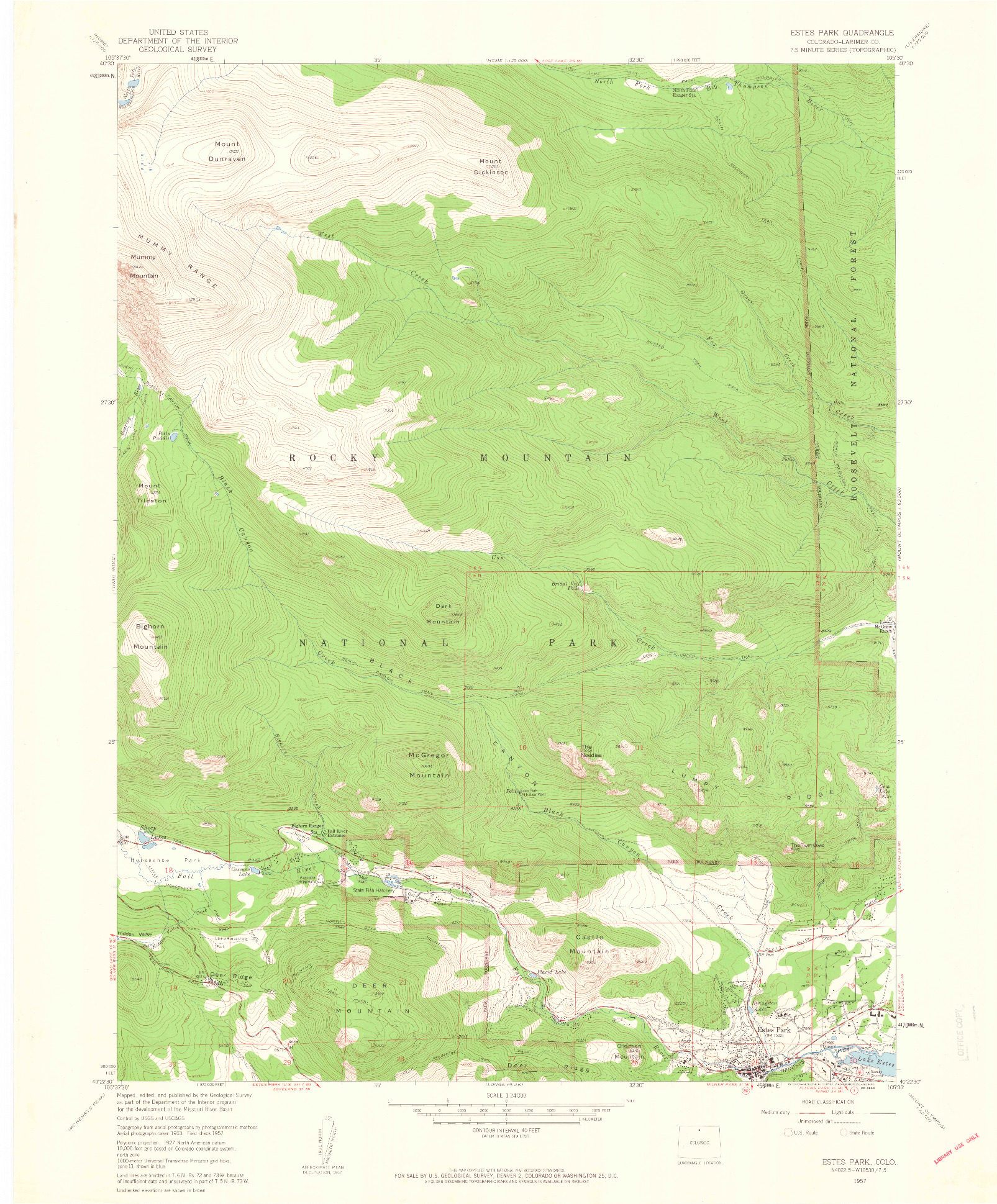 USGS 1:24000-SCALE QUADRANGLE FOR ESTES PARK, CO 1957