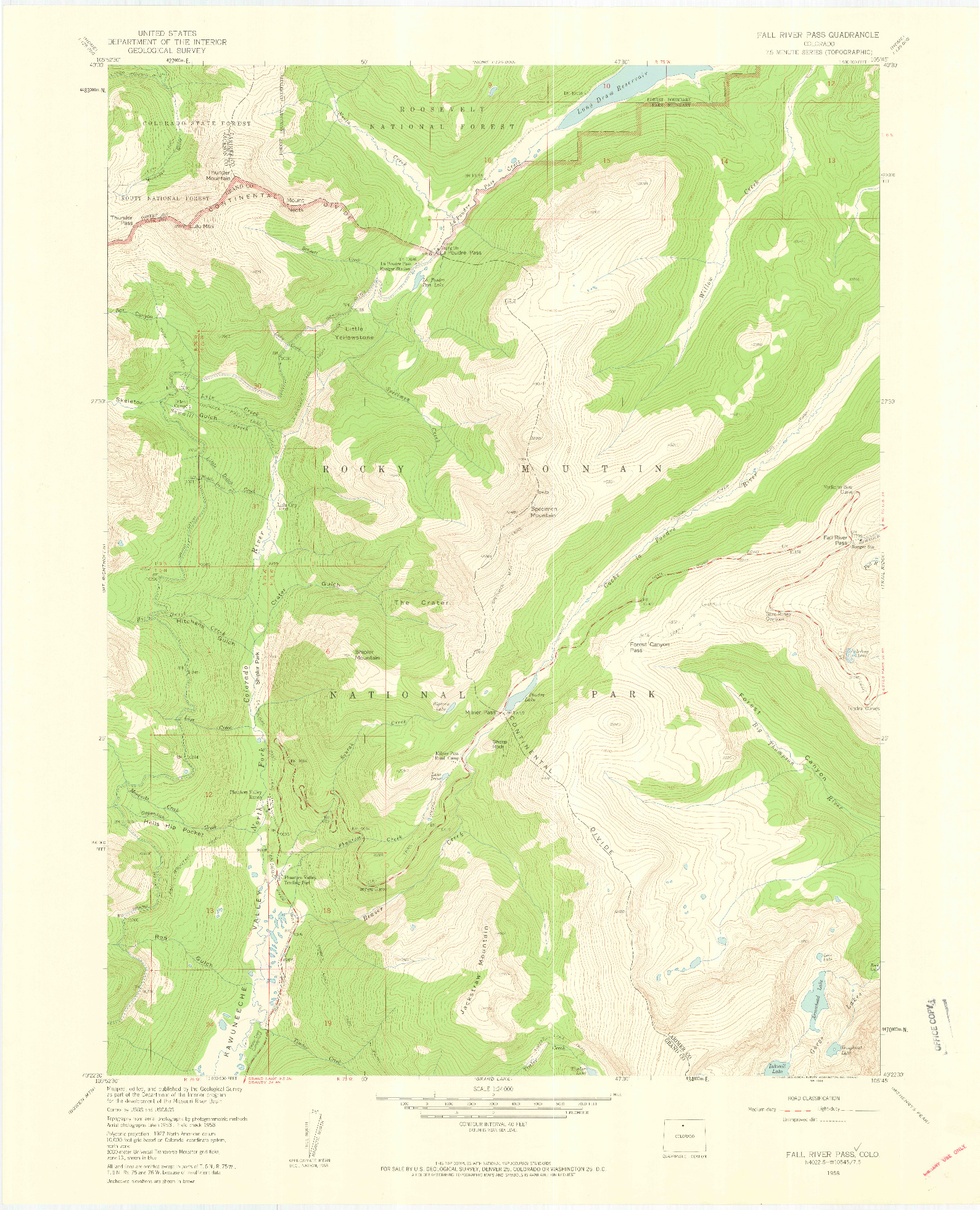 USGS 1:24000-SCALE QUADRANGLE FOR FALL RIVER PASS, CO 1958