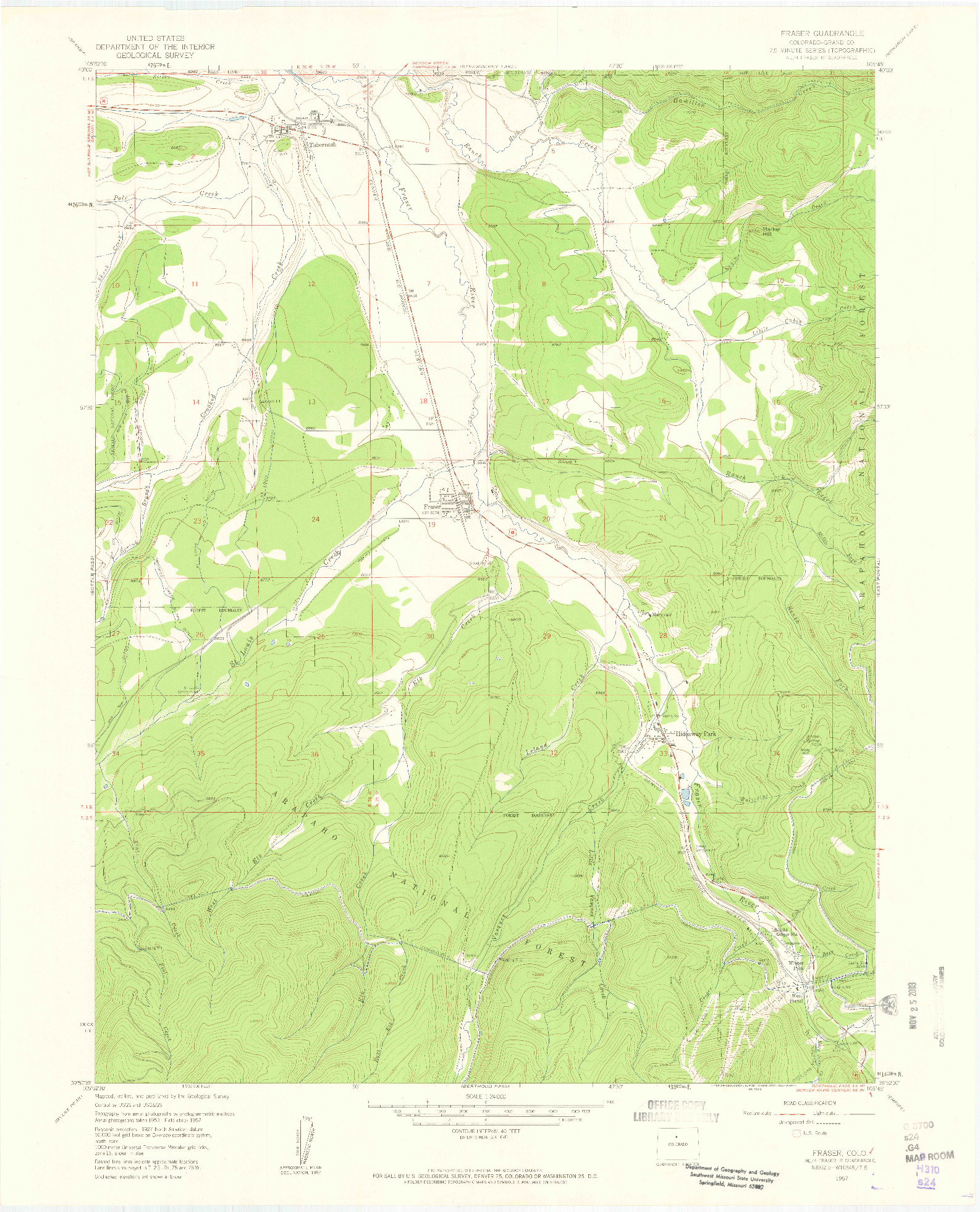 USGS 1:24000-SCALE QUADRANGLE FOR FRASER, CO 1957