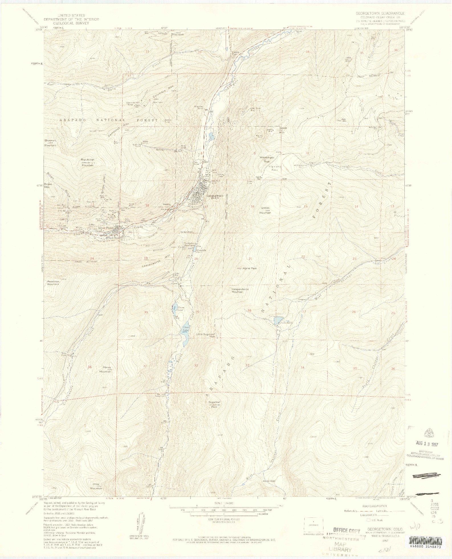 USGS 1:24000-SCALE QUADRANGLE FOR GEORGETOWN, CO 1957