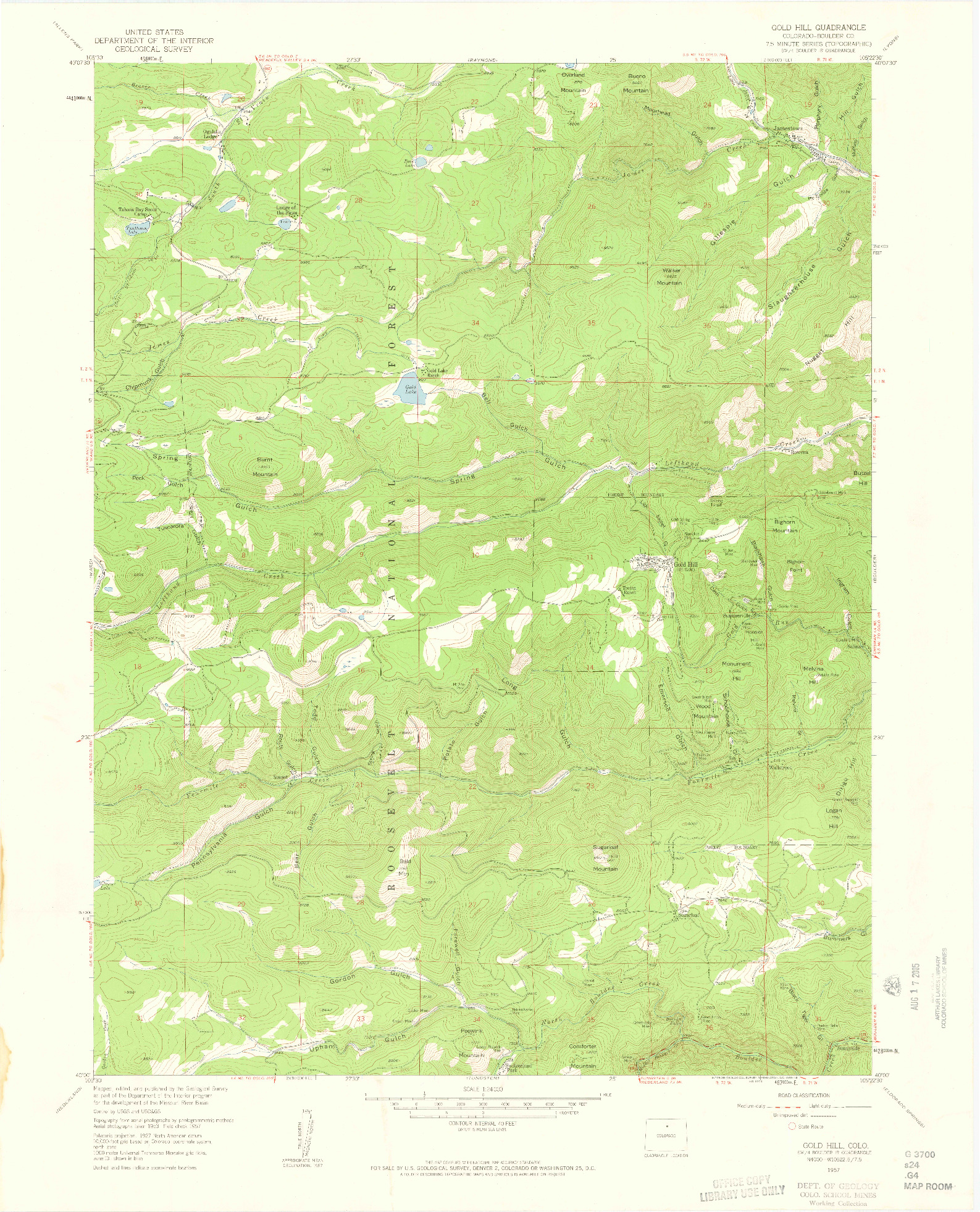 USGS 1:24000-SCALE QUADRANGLE FOR GOLD HILL, CO 1957