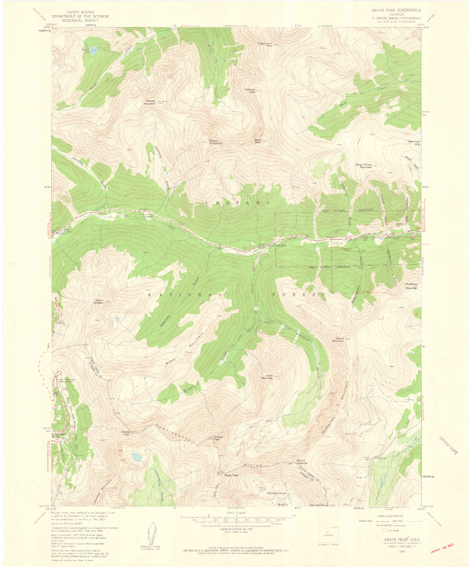 USGS 1:24000-SCALE QUADRANGLE FOR GRAYS PEAK, CO 1958