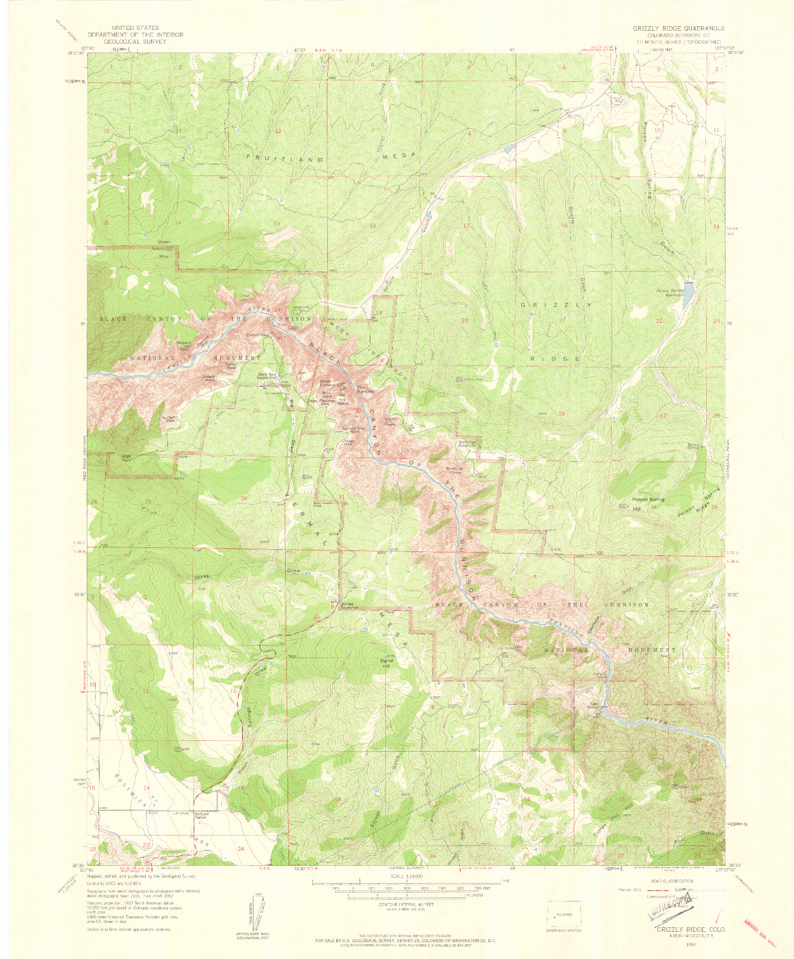 USGS 1:24000-SCALE QUADRANGLE FOR GRIZZLY RIDGE, CO 1957