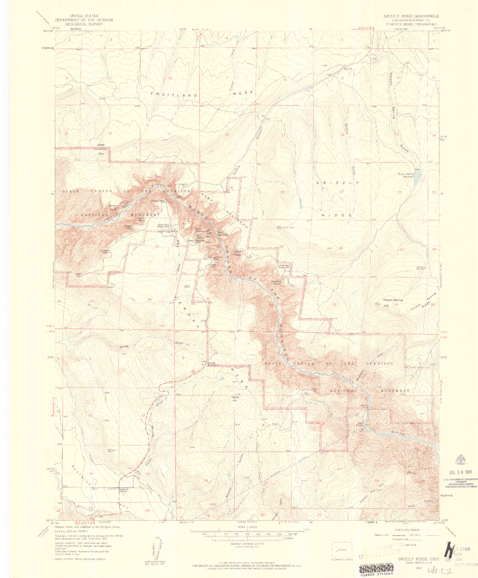 USGS 1:24000-SCALE QUADRANGLE FOR GRIZZLY RIDGE, CO 1957