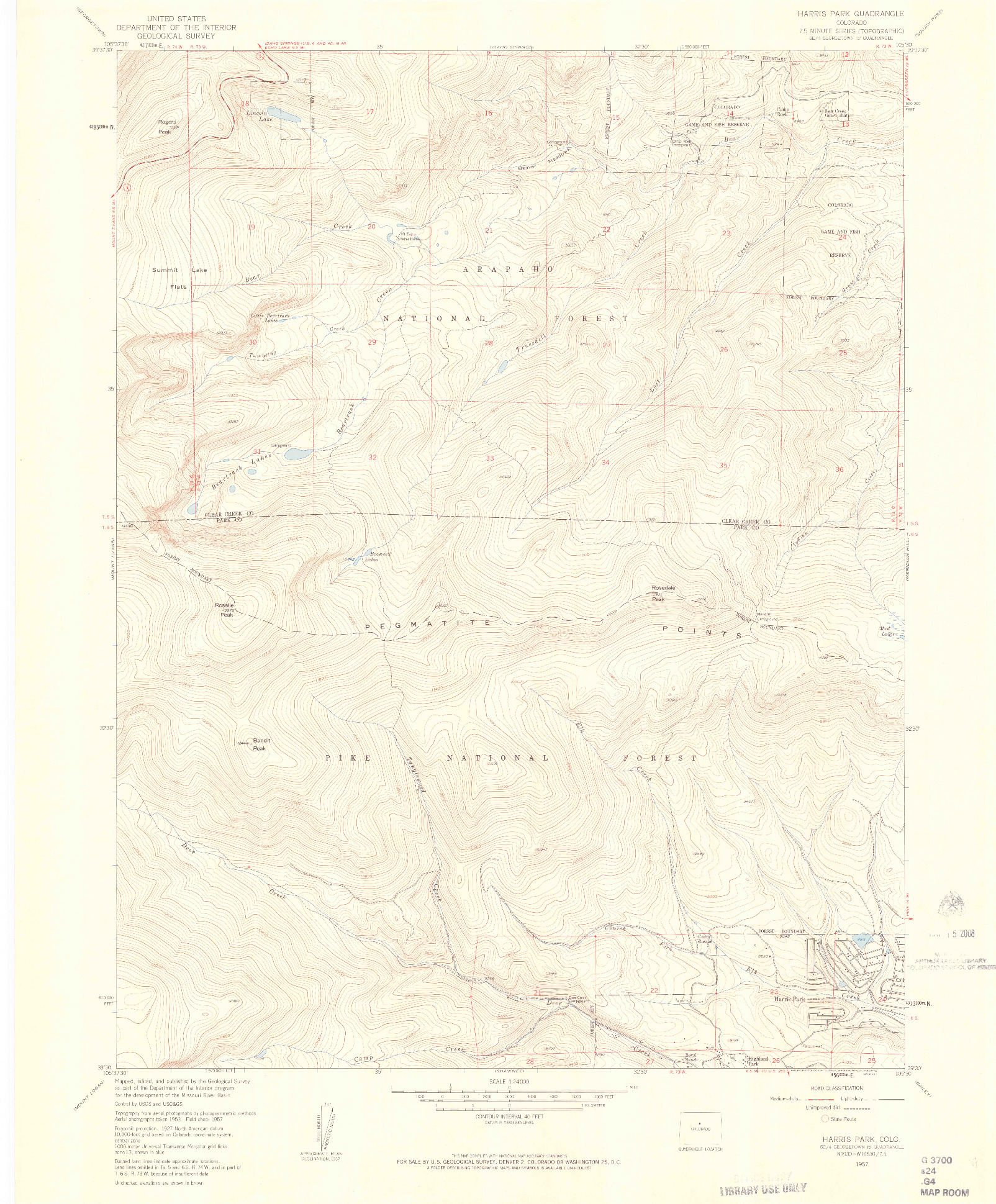 USGS 1:24000-SCALE QUADRANGLE FOR HARRIS PARK, CO 1957