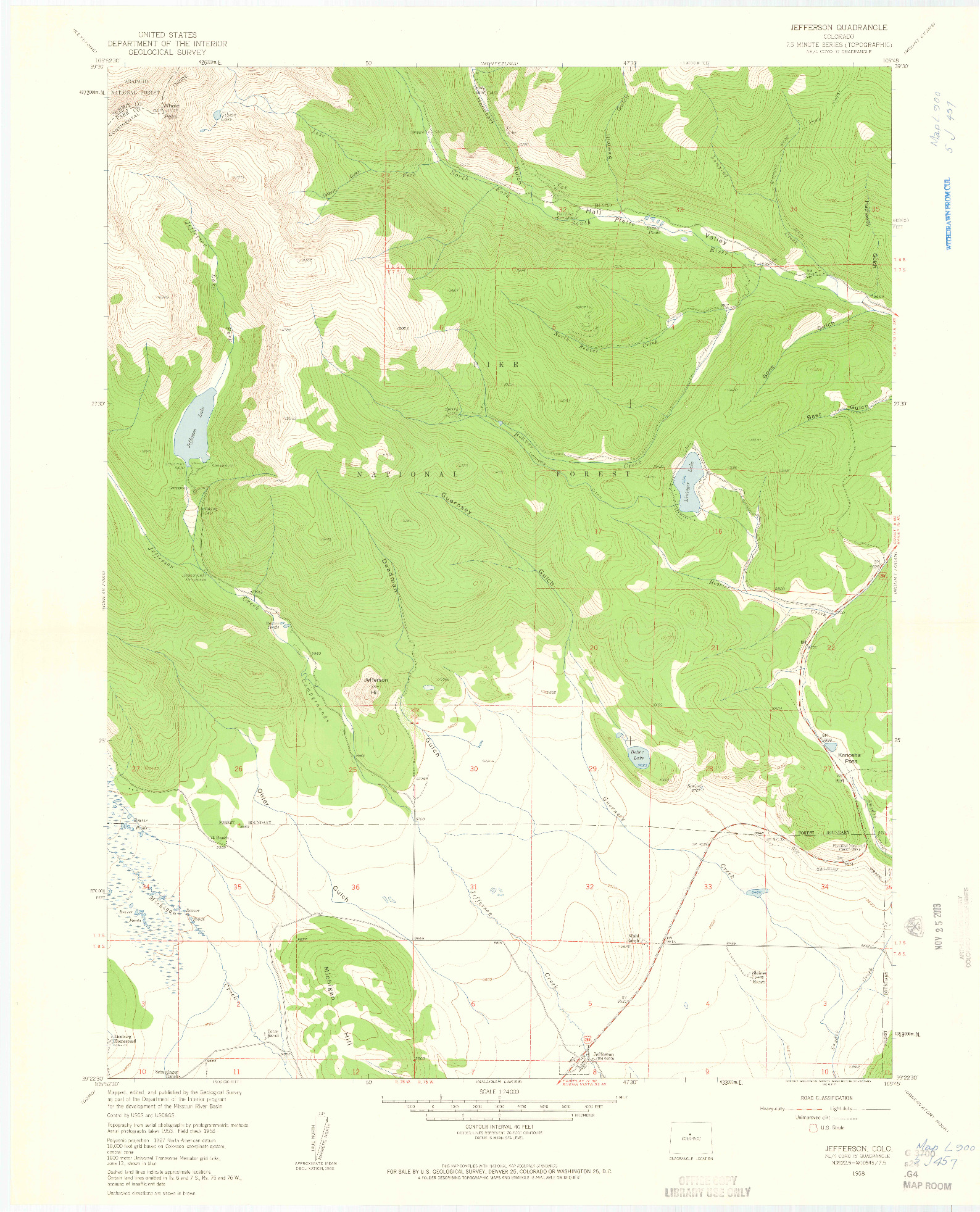 USGS 1:24000-SCALE QUADRANGLE FOR JEFFERSON, CO 1958