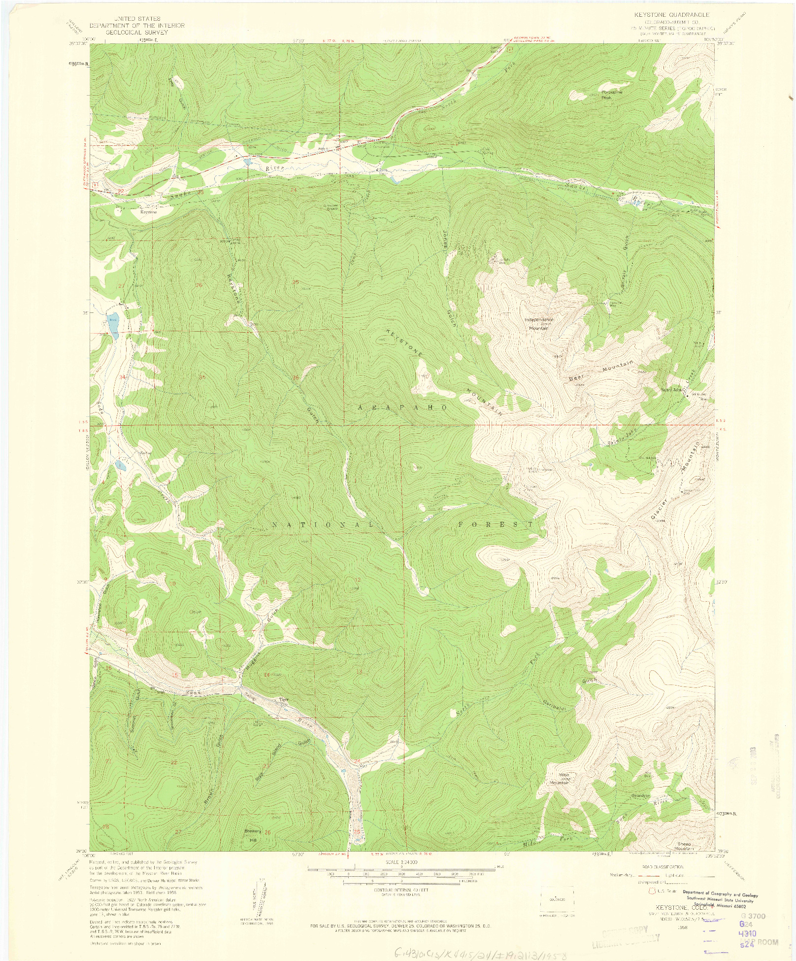 USGS 1:24000-SCALE QUADRANGLE FOR KEYSTONE, CO 1958