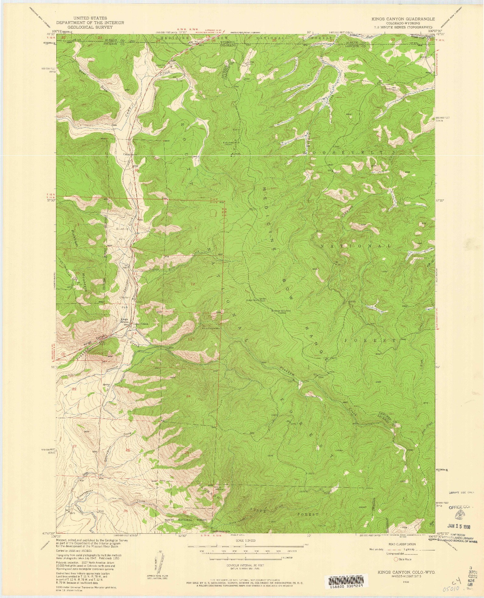 USGS 1:24000-SCALE QUADRANGLE FOR KINGS CANYON, CO 1950