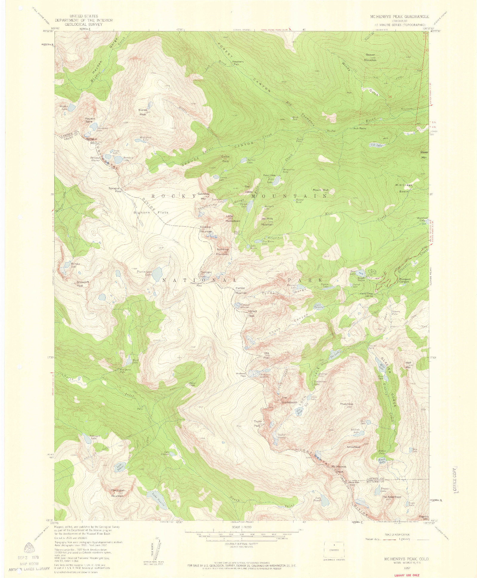 USGS 1:24000-SCALE QUADRANGLE FOR MC HENRYS PEAK, CO 1957