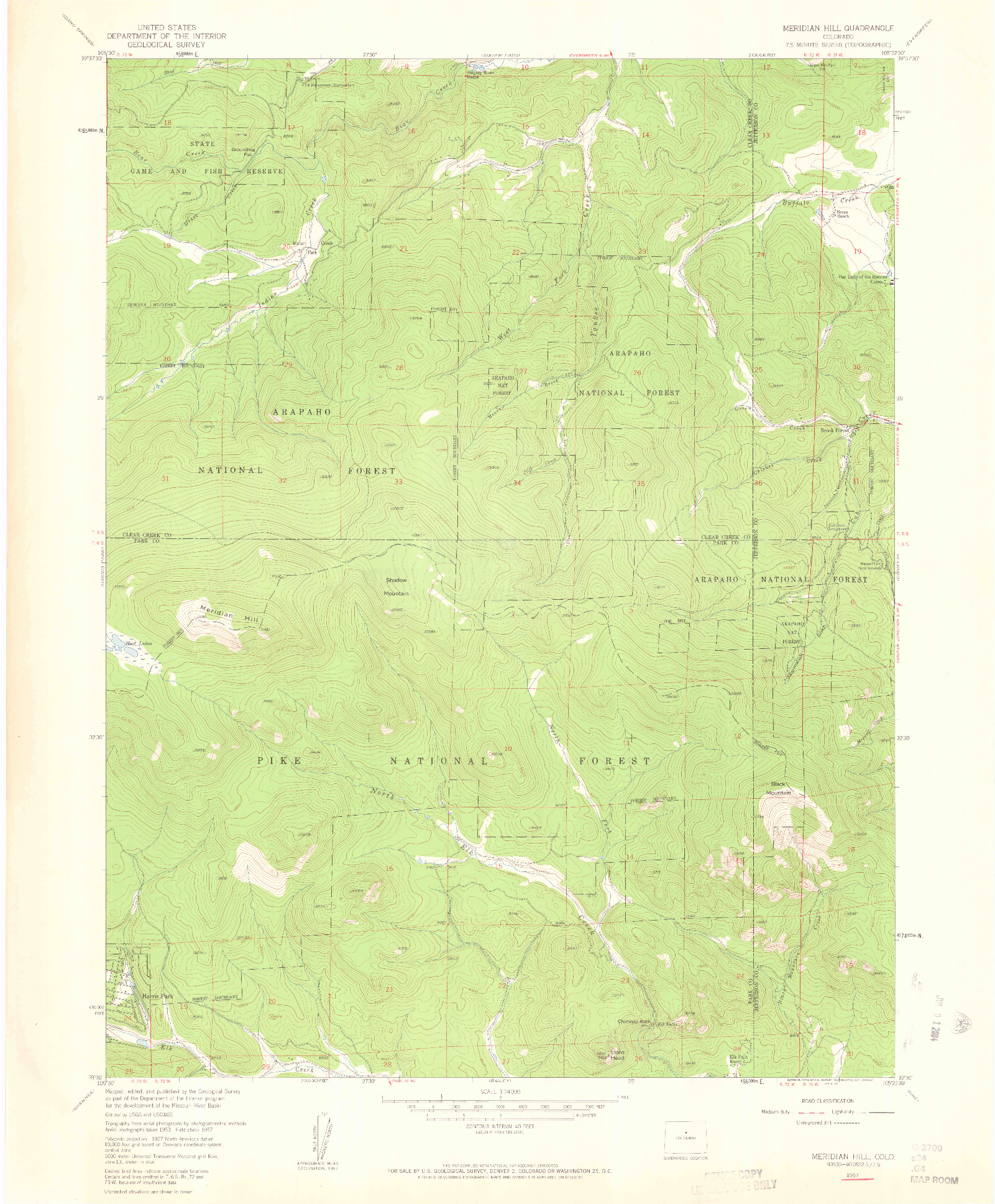 USGS 1:24000-SCALE QUADRANGLE FOR MERIDIAN HILL, CO 1957