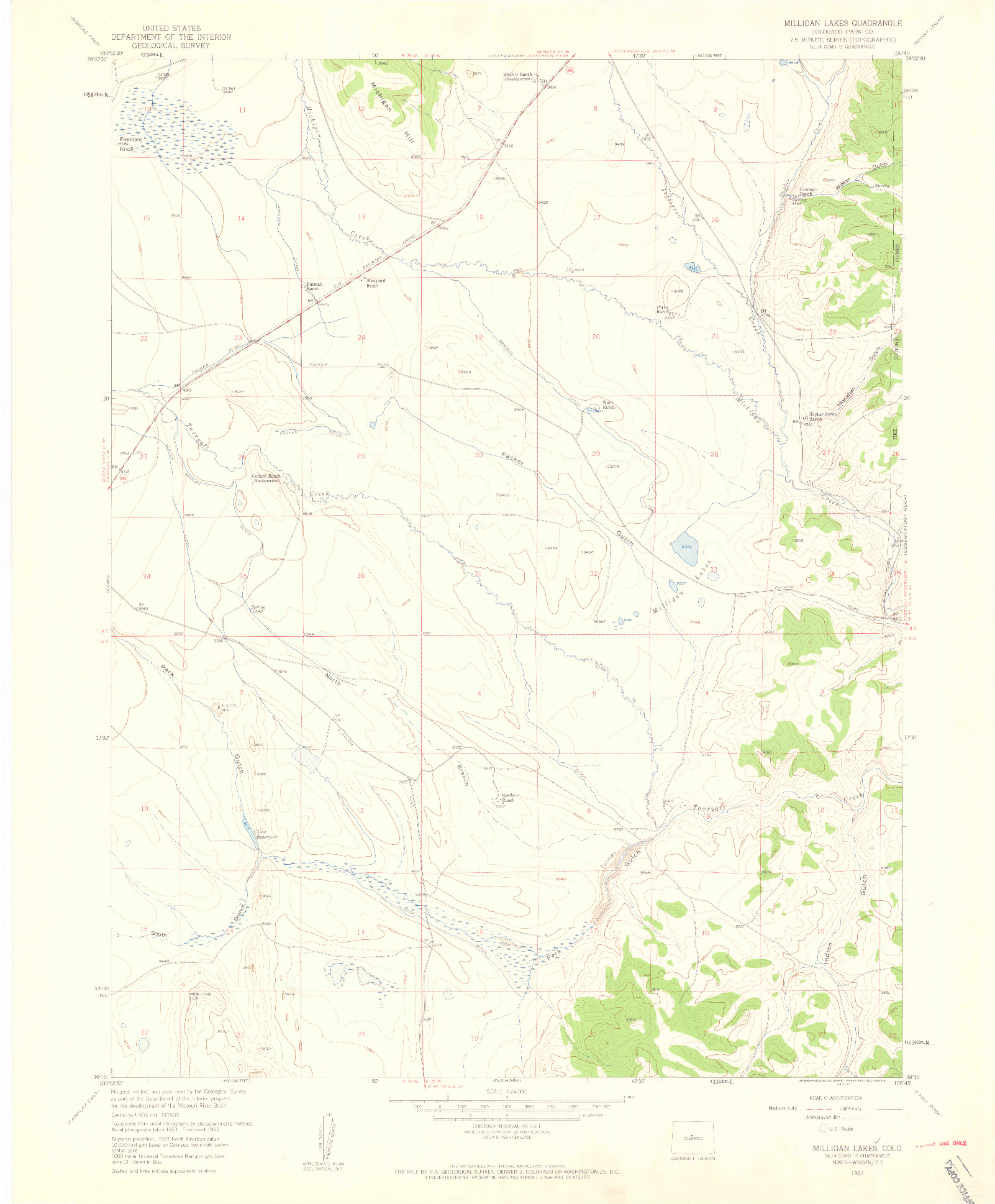 USGS 1:24000-SCALE QUADRANGLE FOR MILLIGAN LAKES, CO 1957