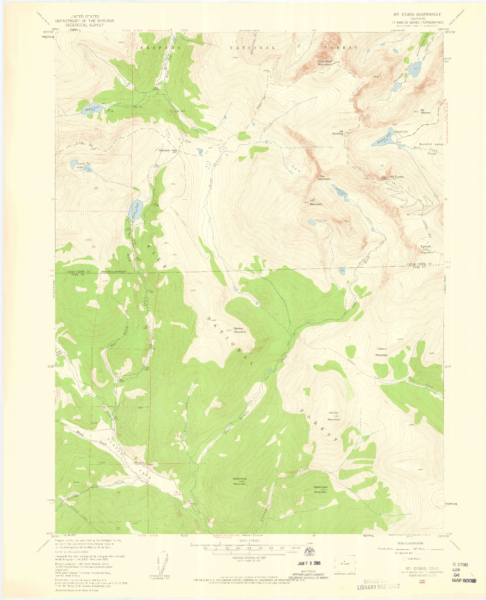 USGS 1:24000-SCALE QUADRANGLE FOR MOUNT EVANS, CO 1957