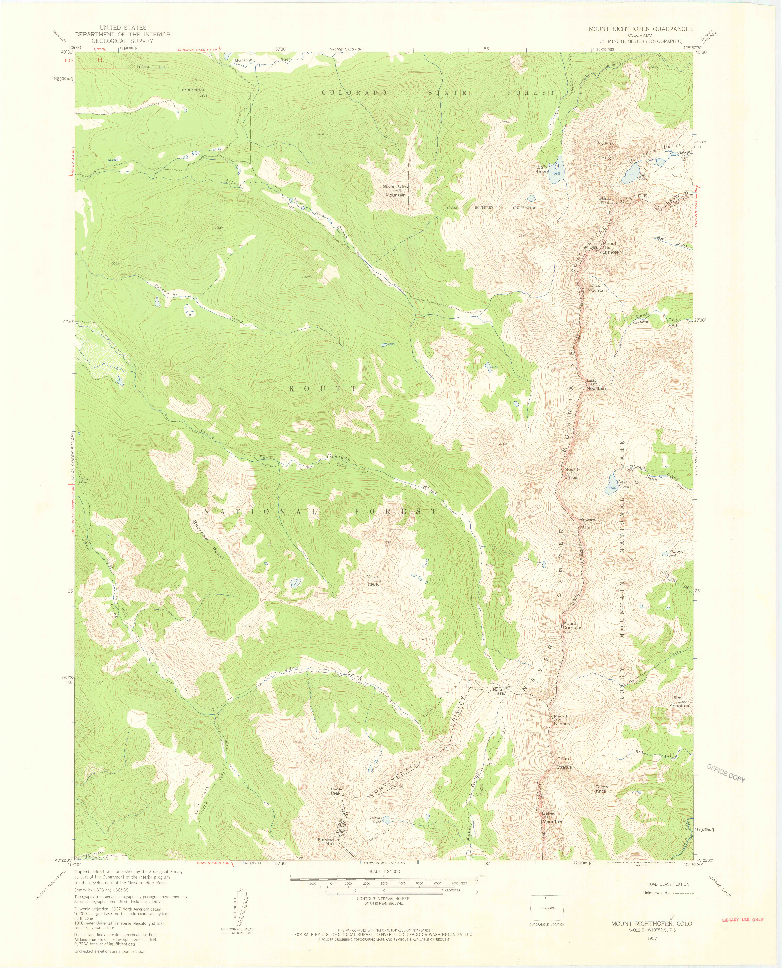 USGS 1:24000-SCALE QUADRANGLE FOR MOUNT RICHTHOFEN, CO 1957