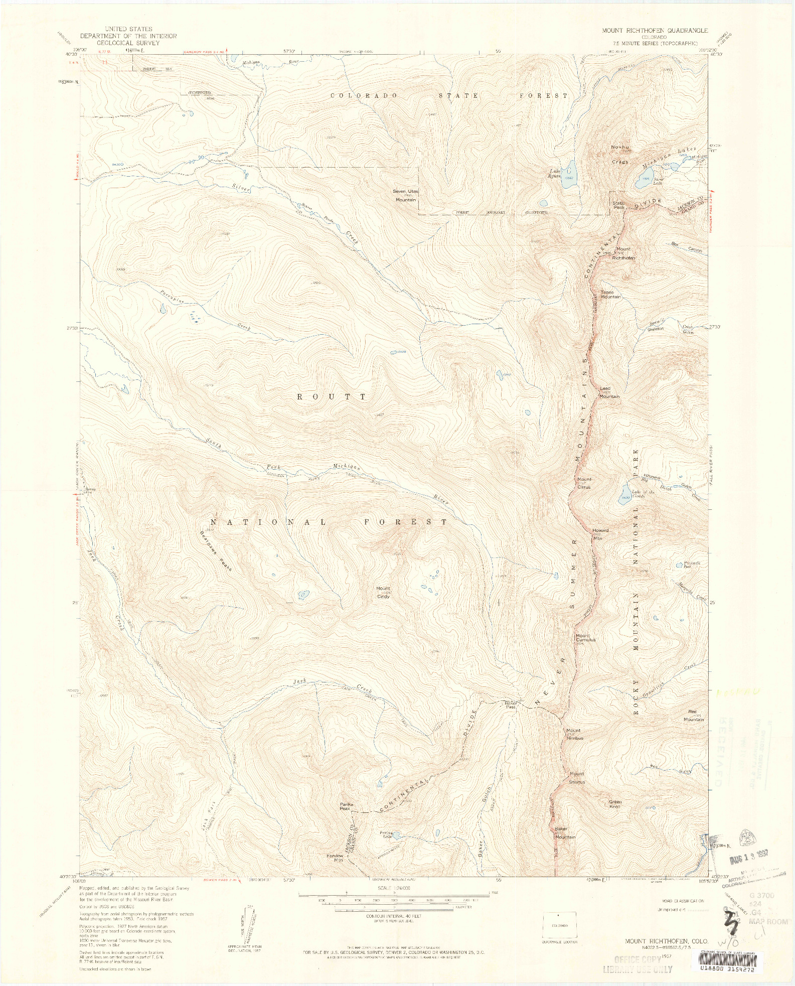 USGS 1:24000-SCALE QUADRANGLE FOR MOUNT RICHTHOFEN, CO 1957