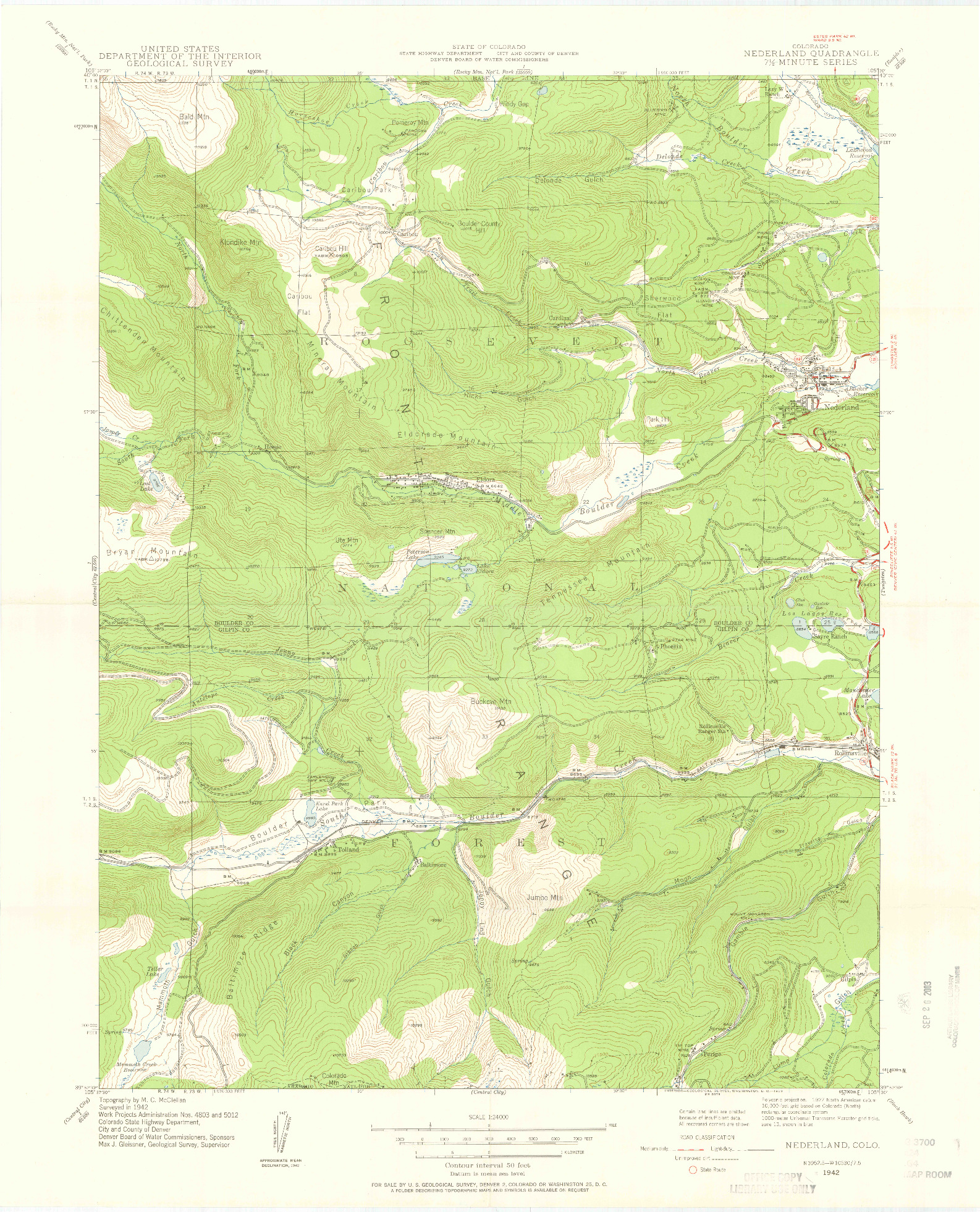 USGS 1:24000-SCALE QUADRANGLE FOR NEDERLAND, CO 1942