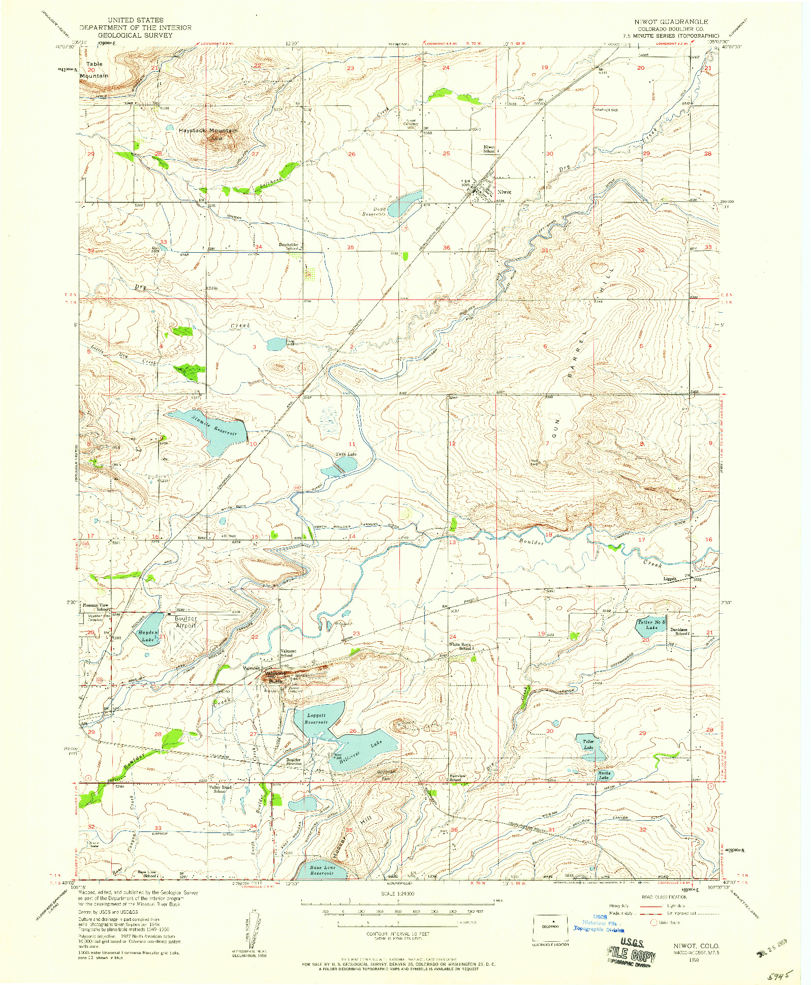 USGS 1:24000-SCALE QUADRANGLE FOR NIWOT, CO 1950