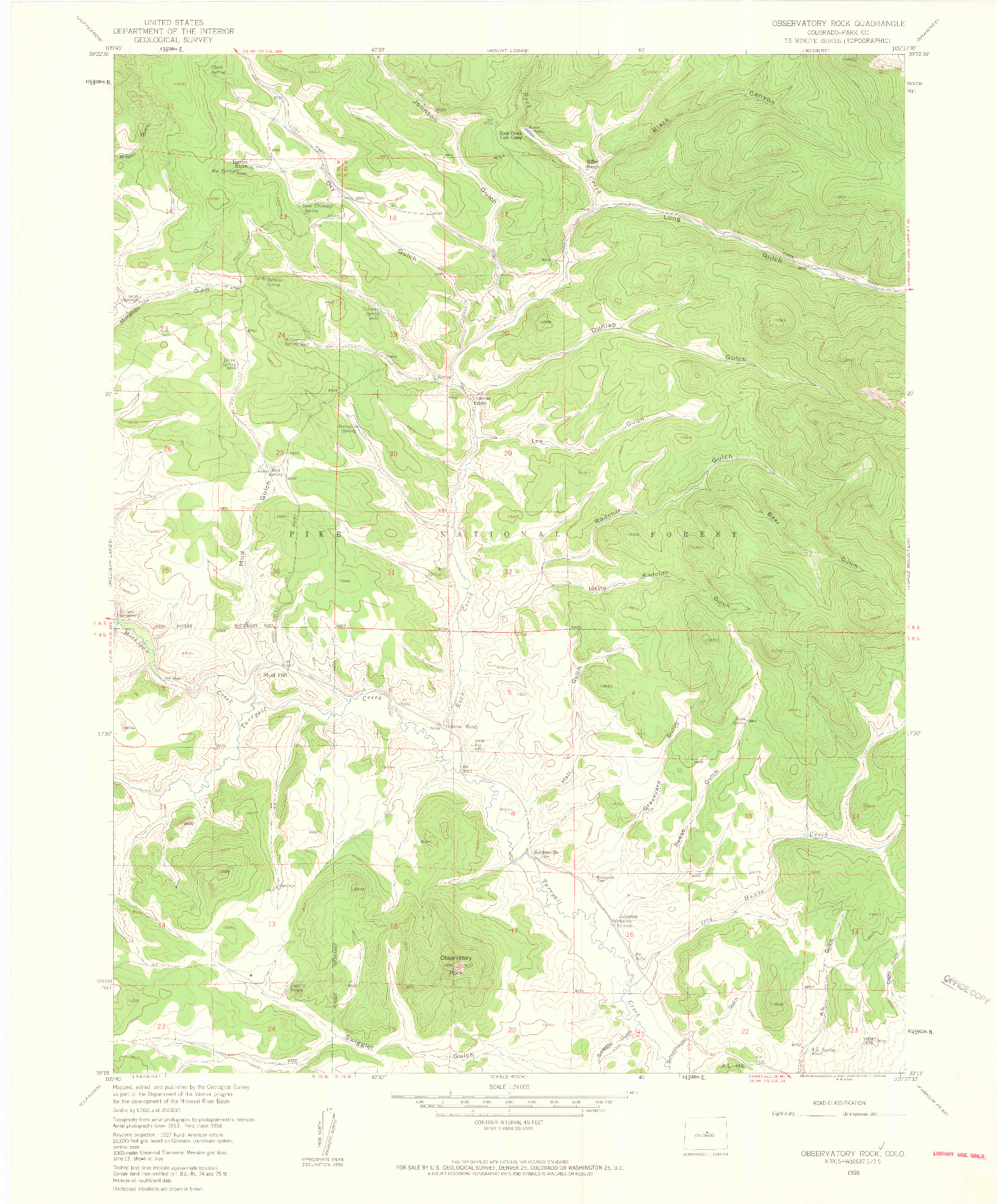 USGS 1:24000-SCALE QUADRANGLE FOR OBSERVATORY ROCK, CO 1958