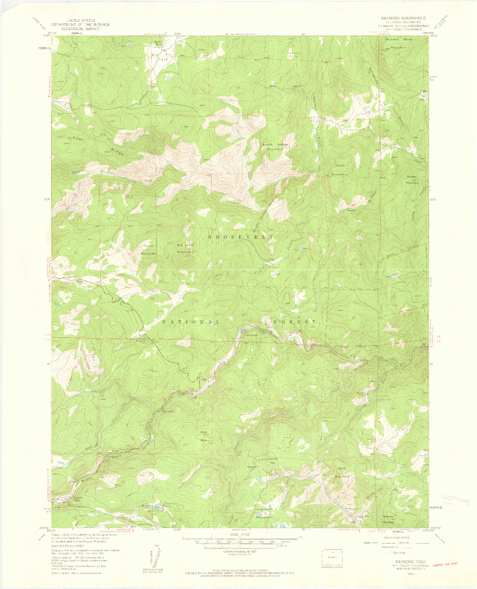 USGS 1:24000-SCALE QUADRANGLE FOR RAYMOND, CO 1957