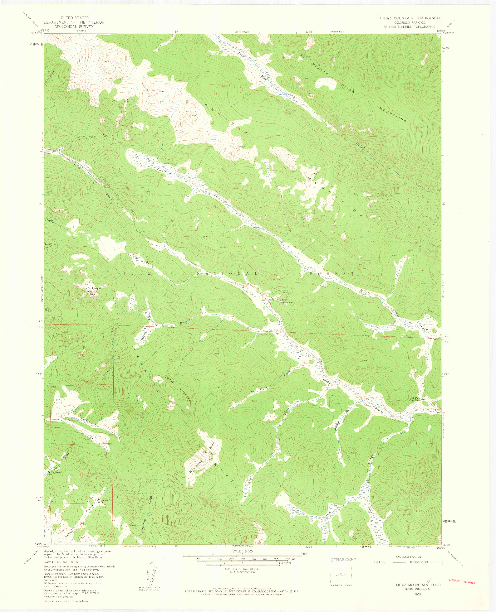 USGS 1:24000-SCALE QUADRANGLE FOR TOPAZ MOUNTAIN, CO 1958