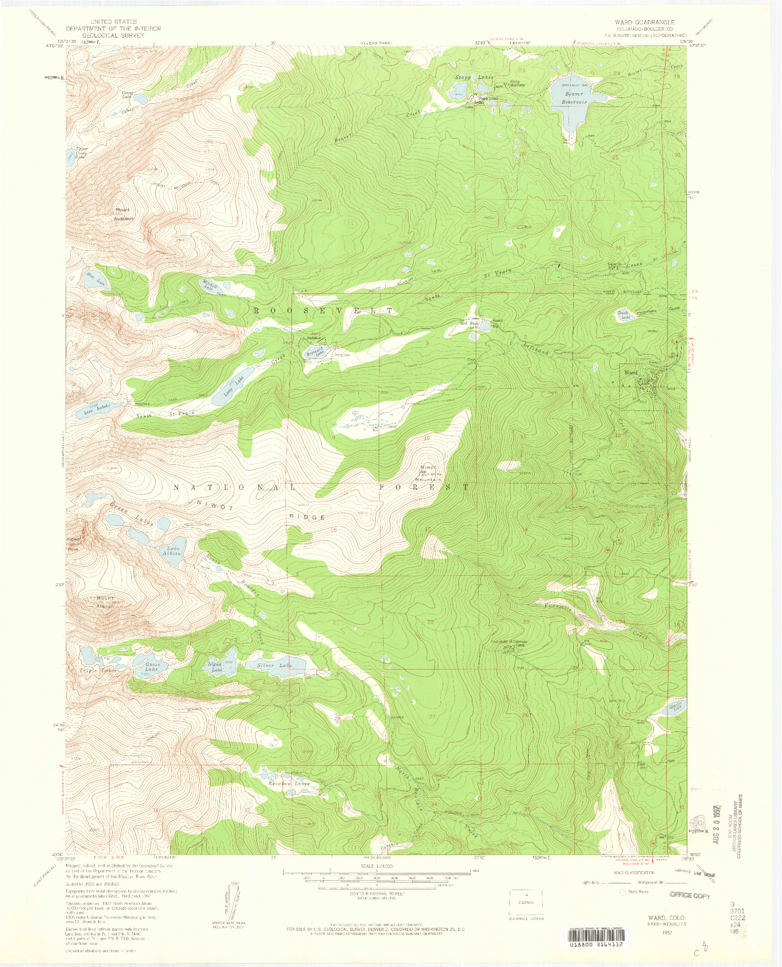 USGS 1:24000-SCALE QUADRANGLE FOR WARD, CO 1957