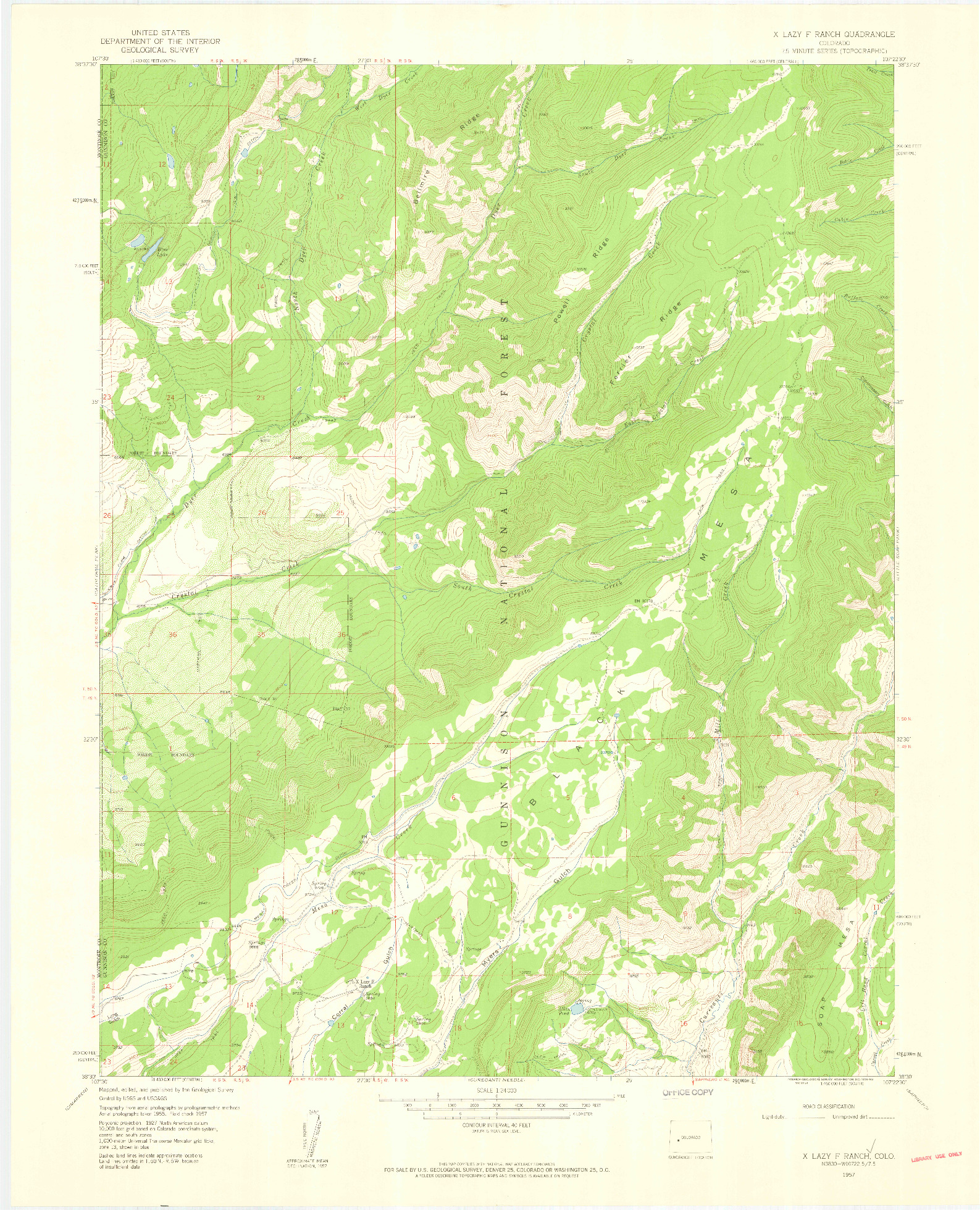 USGS 1:24000-SCALE QUADRANGLE FOR X LAZY F RANCH, CO 1957