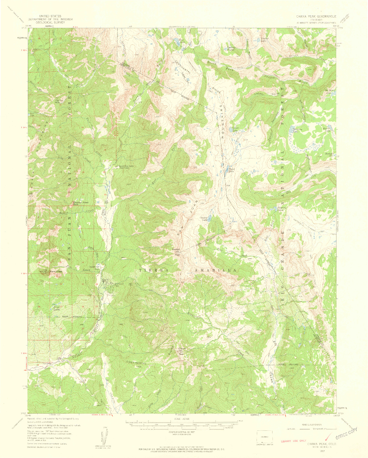 USGS 1:62500-SCALE QUADRANGLE FOR CHAMA PEAK, CO 1957