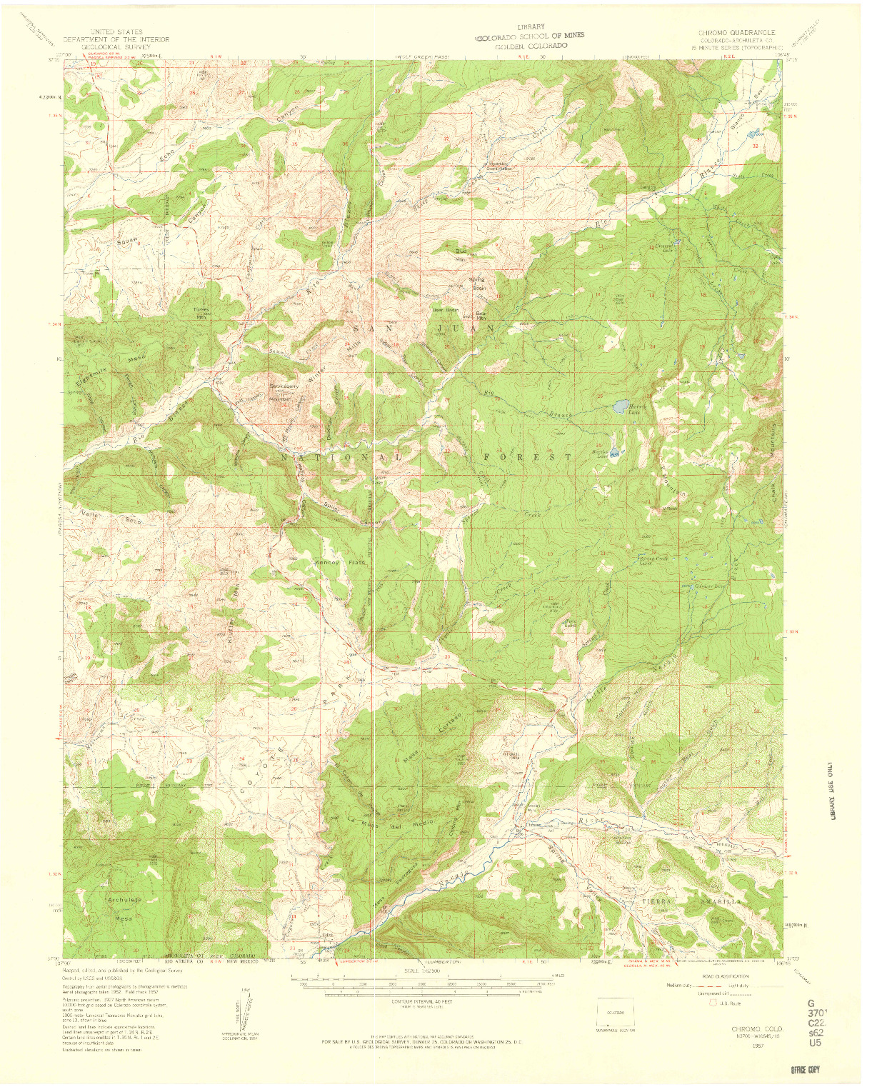 USGS 1:62500-SCALE QUADRANGLE FOR CHROMO, CO 1957