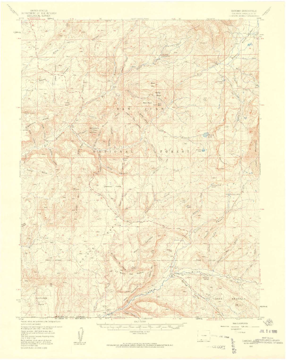 USGS 1:62500-SCALE QUADRANGLE FOR CHROMO, CO 1957