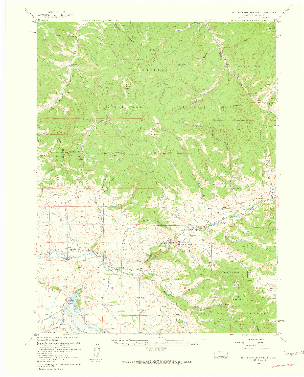 USGS 1:62500-SCALE QUADRANGLE FOR HOT SULPHUR SPRINGS, CO 1957