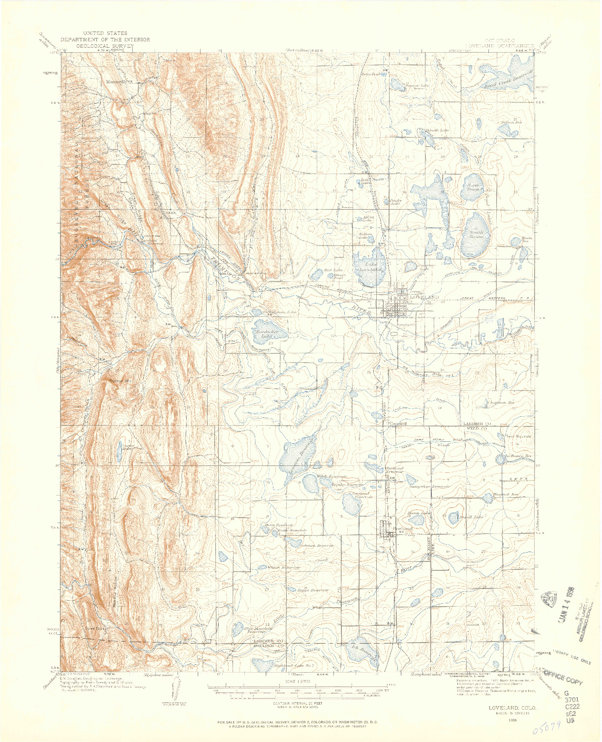 USGS 1:62500-SCALE QUADRANGLE FOR LOVELAND, CO 1906