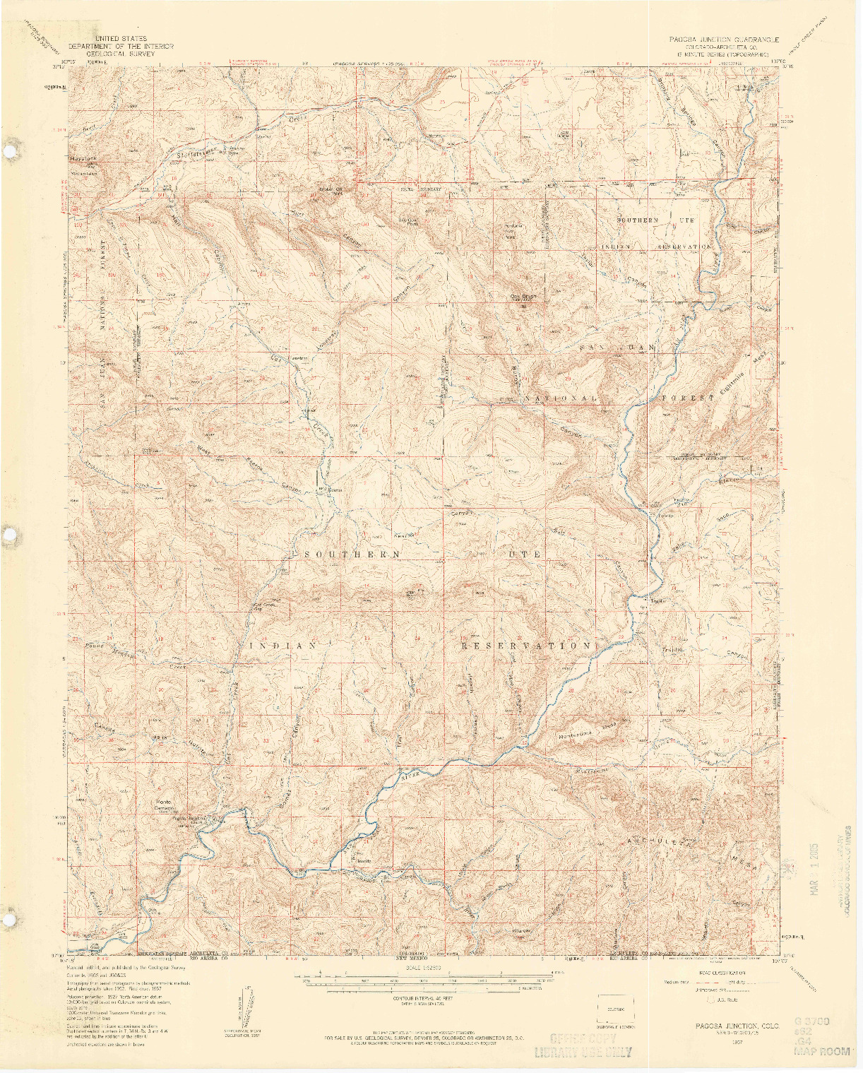 USGS 1:62500-SCALE QUADRANGLE FOR PAGOSA JUNCTION, CO 1957