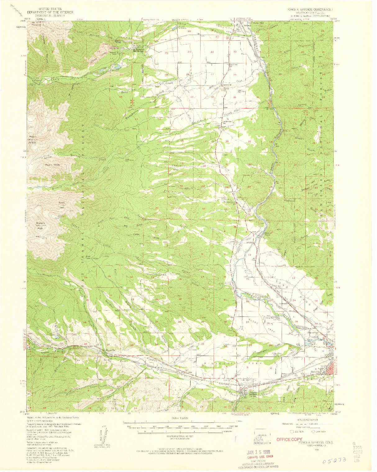 USGS 1:62500-SCALE QUADRANGLE FOR PONCHA SPRINGS, CO 1956