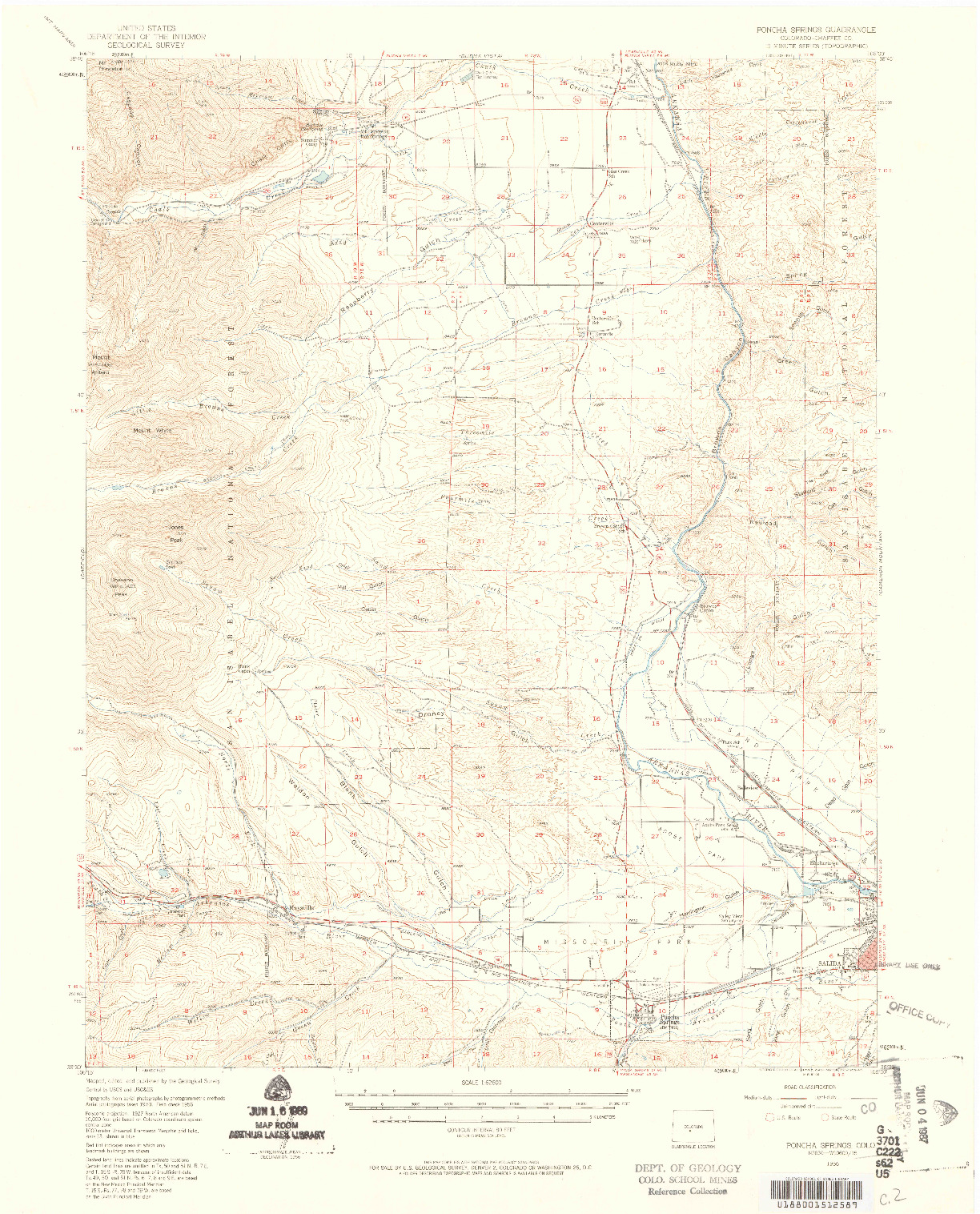 USGS 1:62500-SCALE QUADRANGLE FOR PONCHA SPRINGS, CO 1956