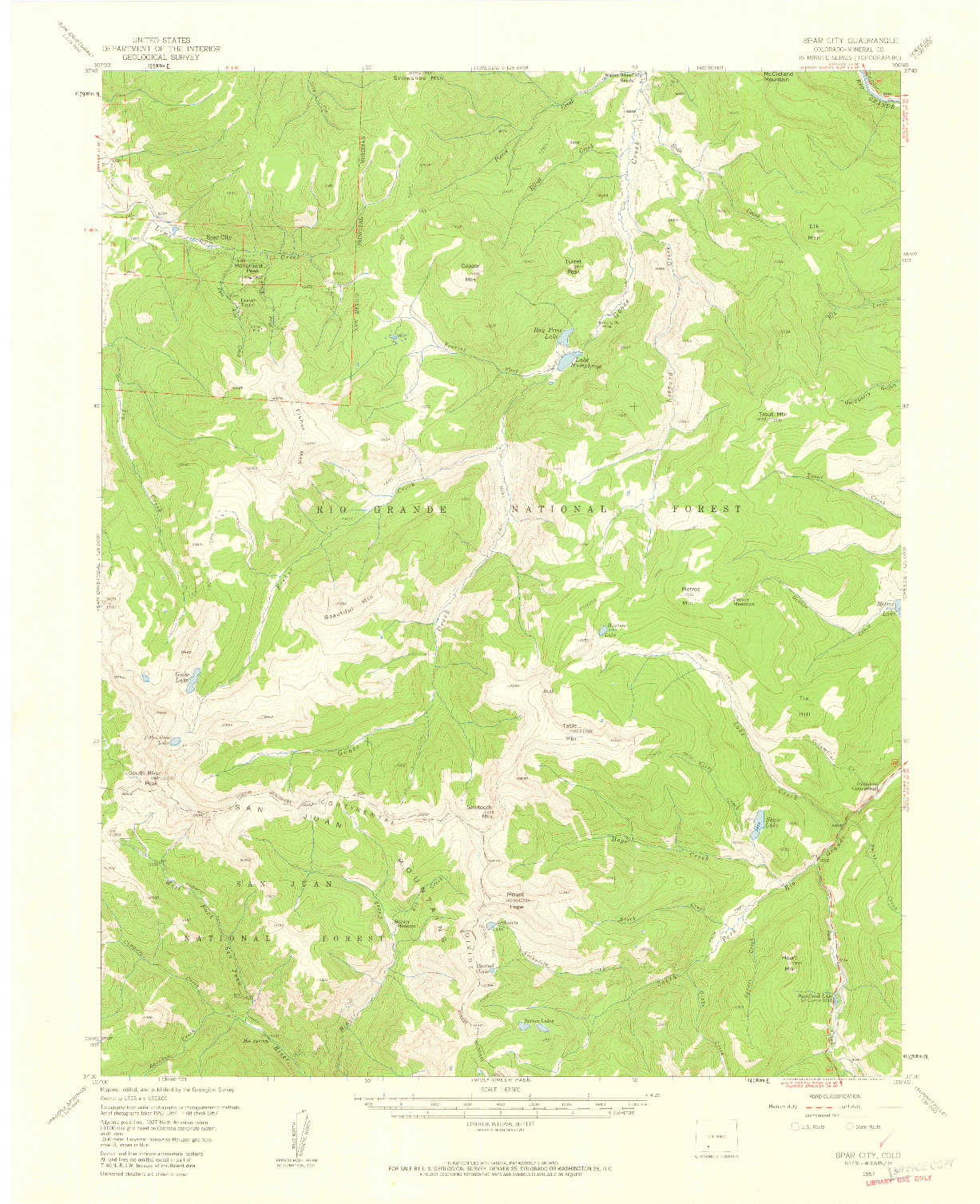 USGS 1:62500-SCALE QUADRANGLE FOR SPAR CITY, CO 1957