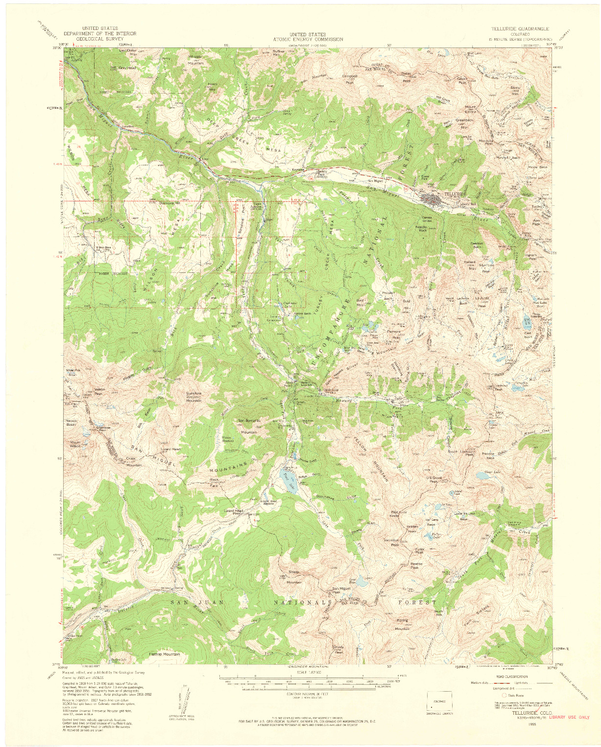 USGS 1:62500-SCALE QUADRANGLE FOR TELLURIDE, CO 1955